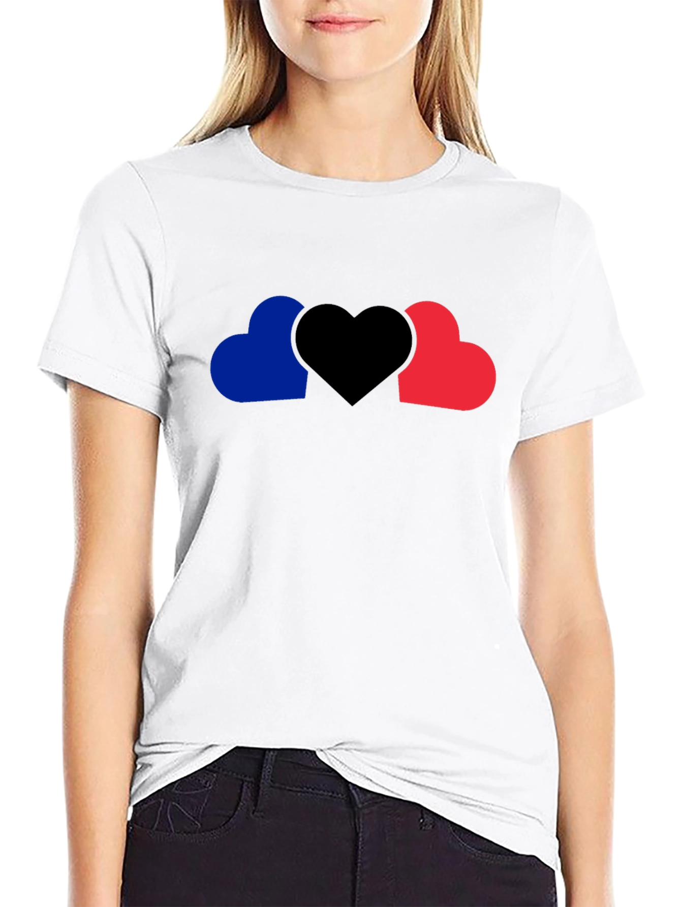 Heart Trio Graphic Tee - Black Cotton Casual Shirt
