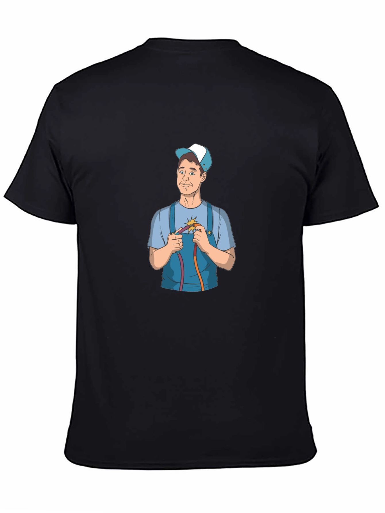 Electrician Cartoon Graphic Black T-Shirt