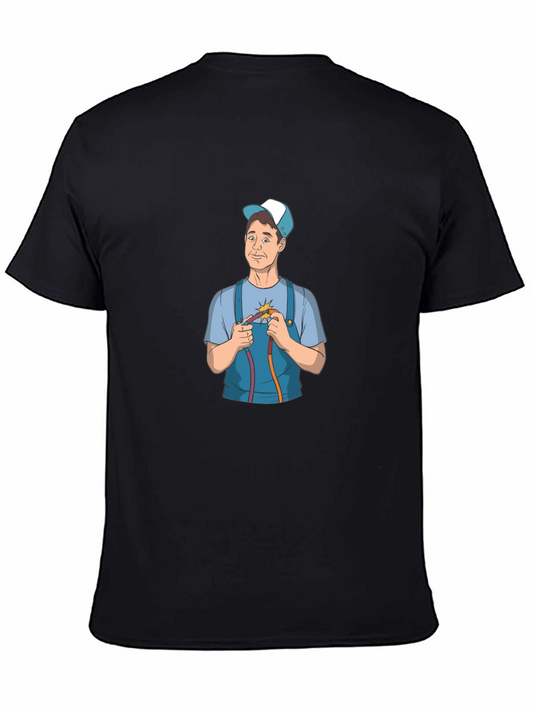 Electrician Cartoon Graphic Black T-Shirt