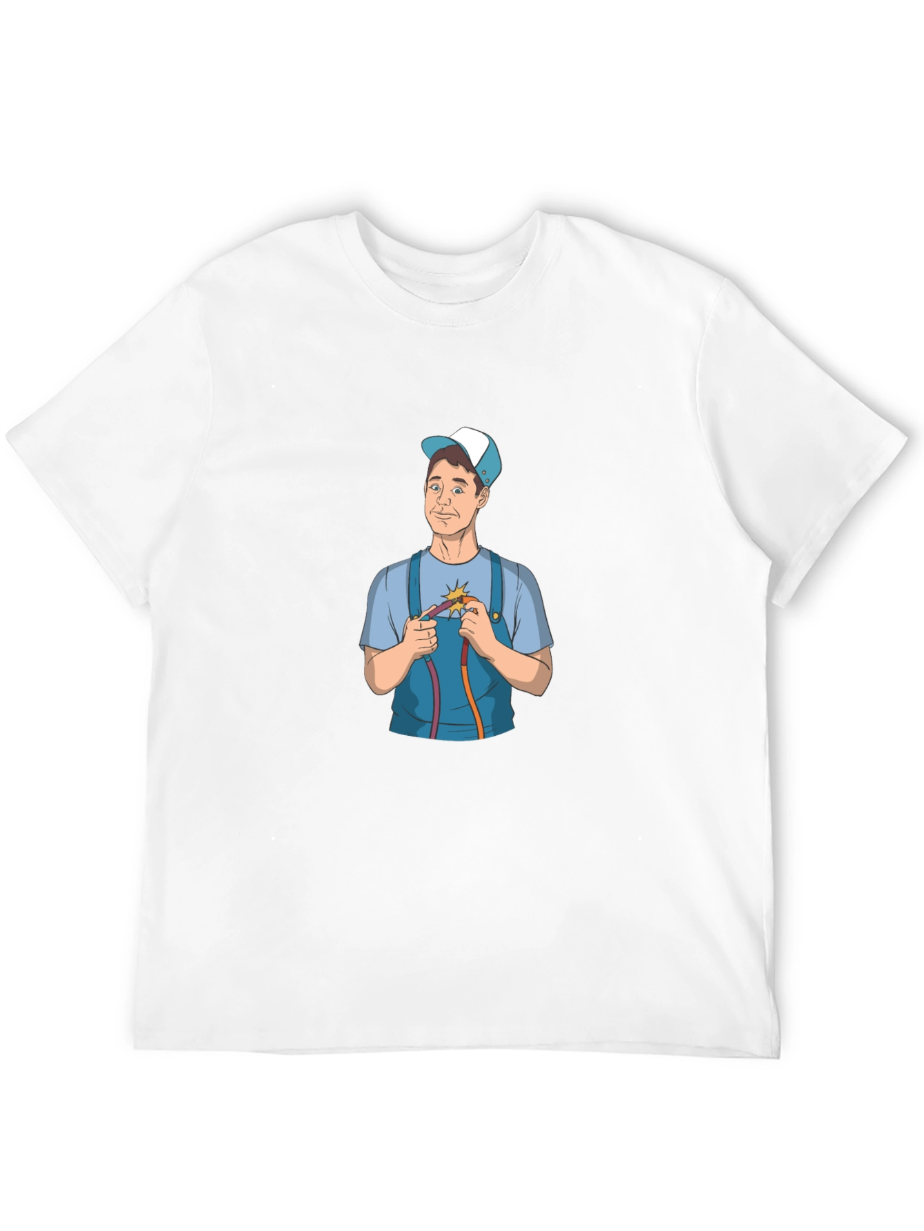 Electrician Cartoon Graphic Black T-Shirt