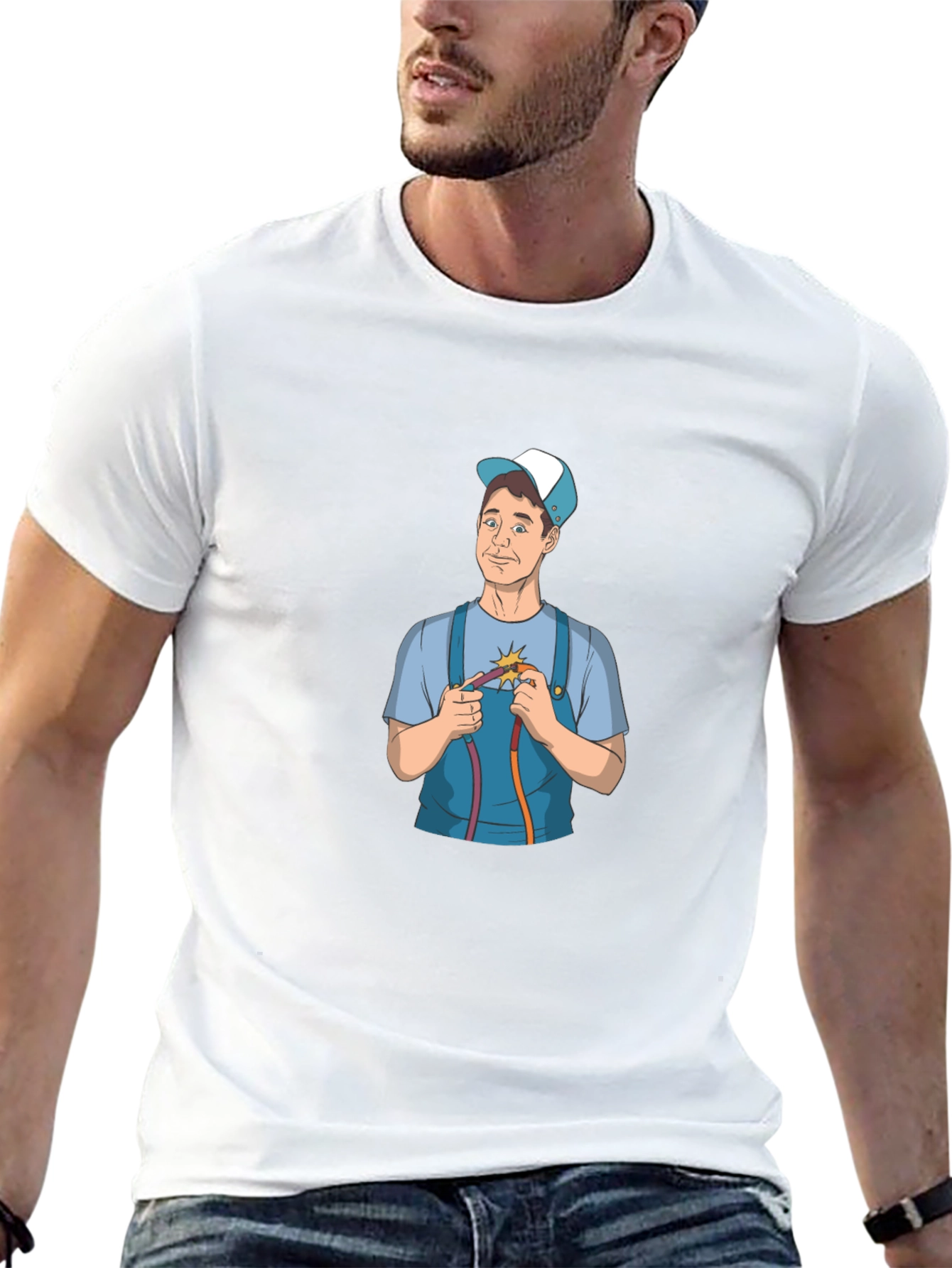 Electrician Cartoon Graphic Black T-Shirt