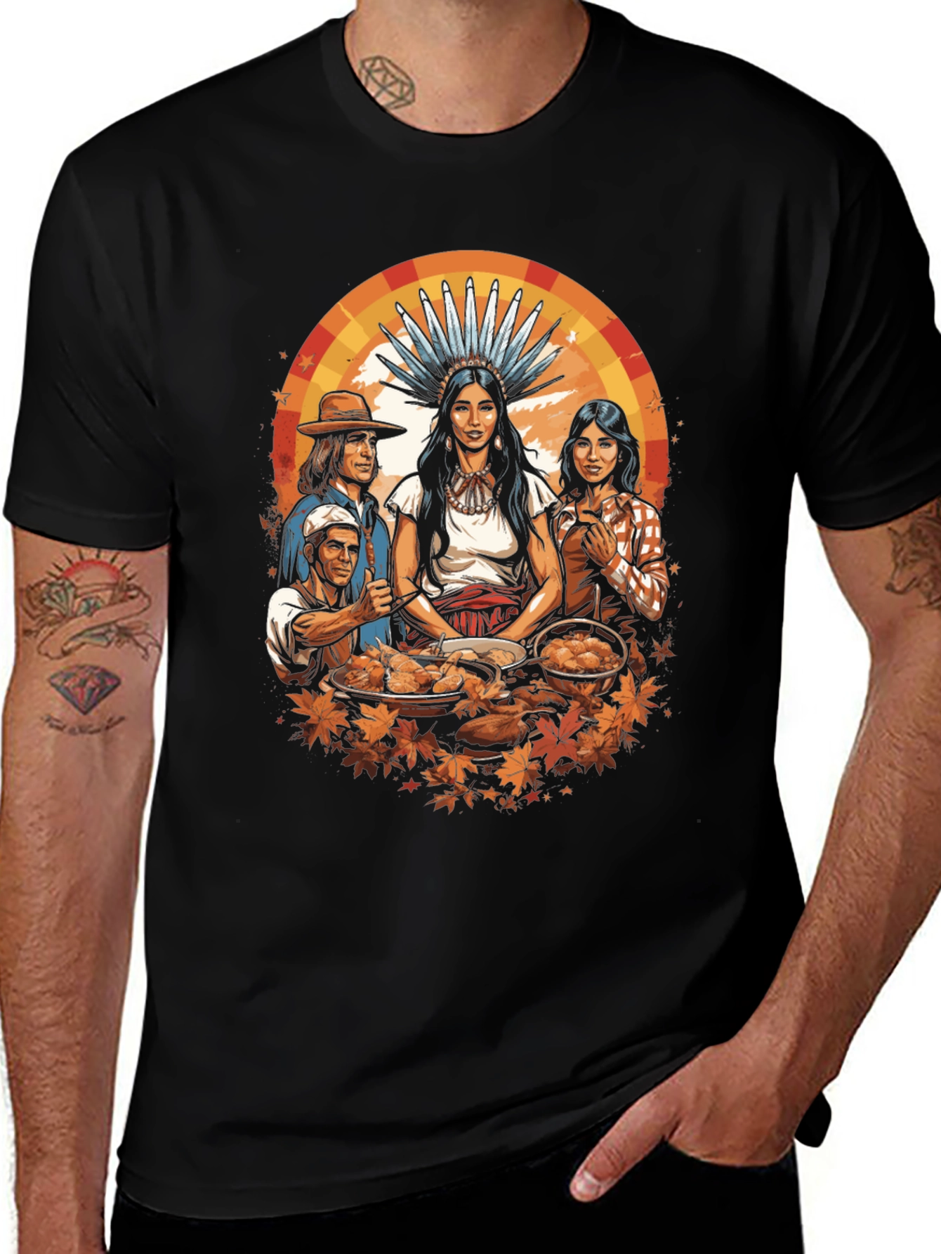 Thanksgiving T-Shirt Native American & Pilgrims Feast