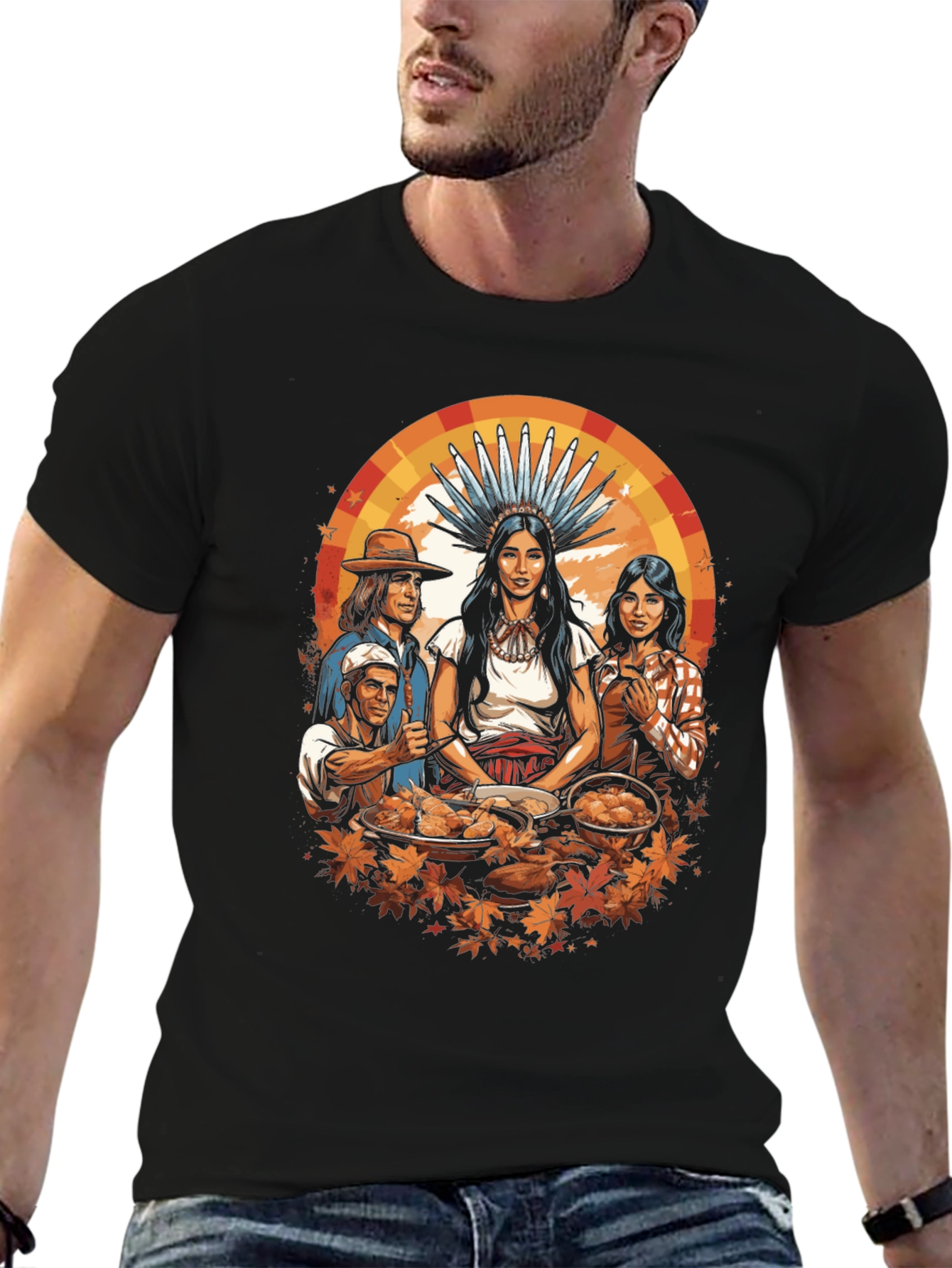 Thanksgiving T-Shirt Native American & Pilgrims Feast