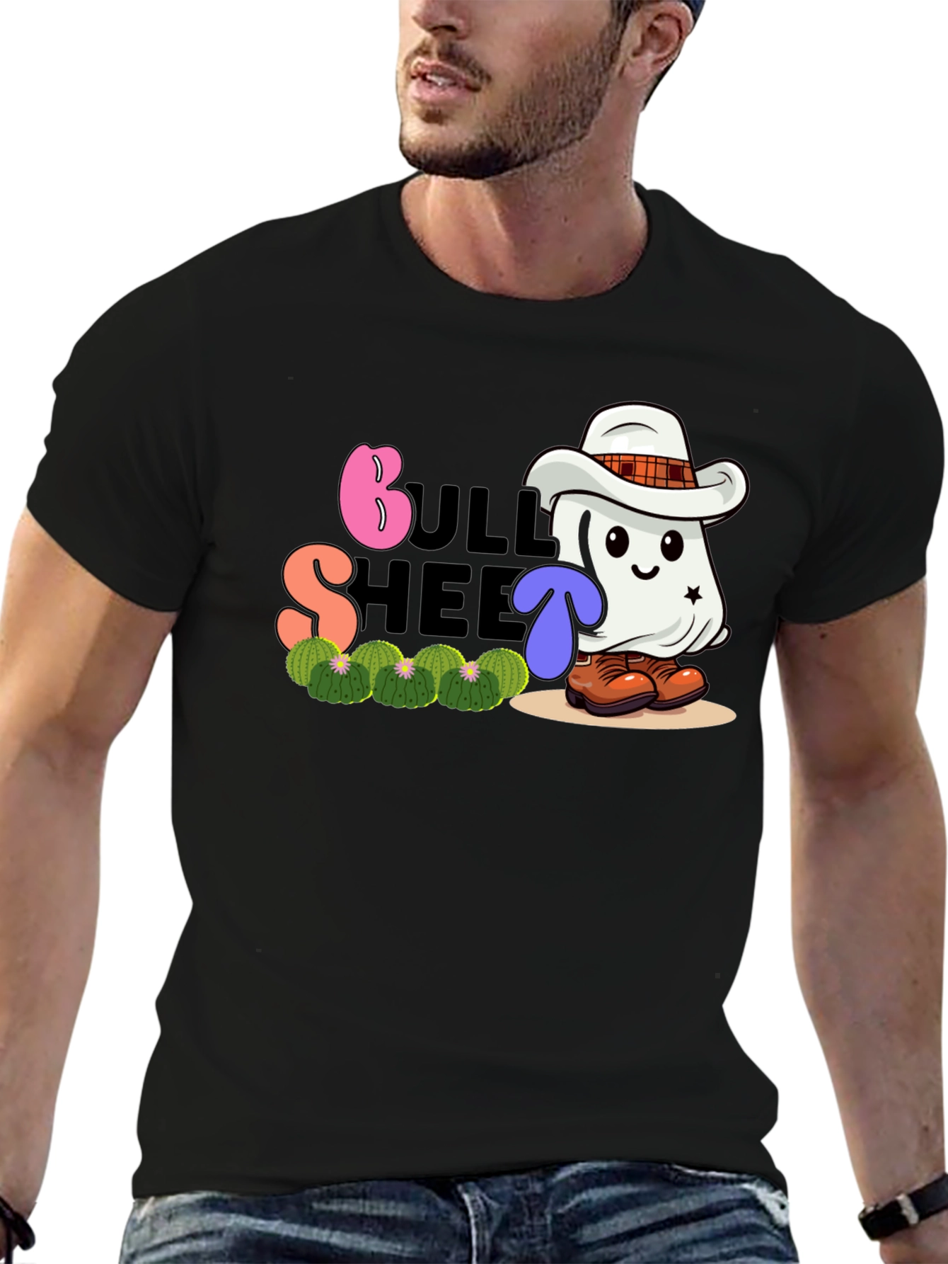 Bull Sheet Ghost Cowboy Graphic T-Shirt