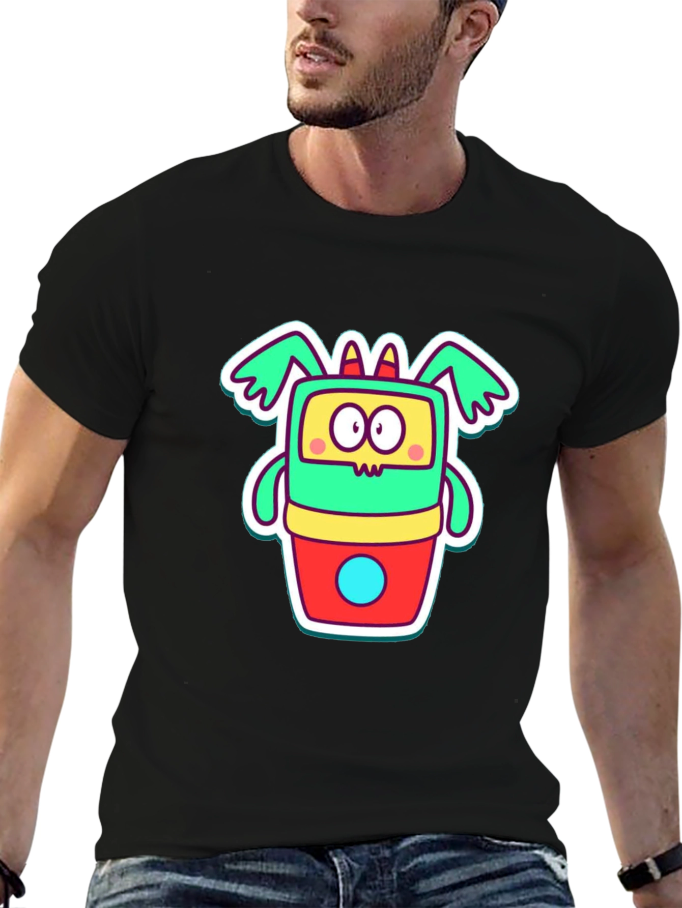 Cartoon Monster Graphic Tee - Funky Black T-Shirt