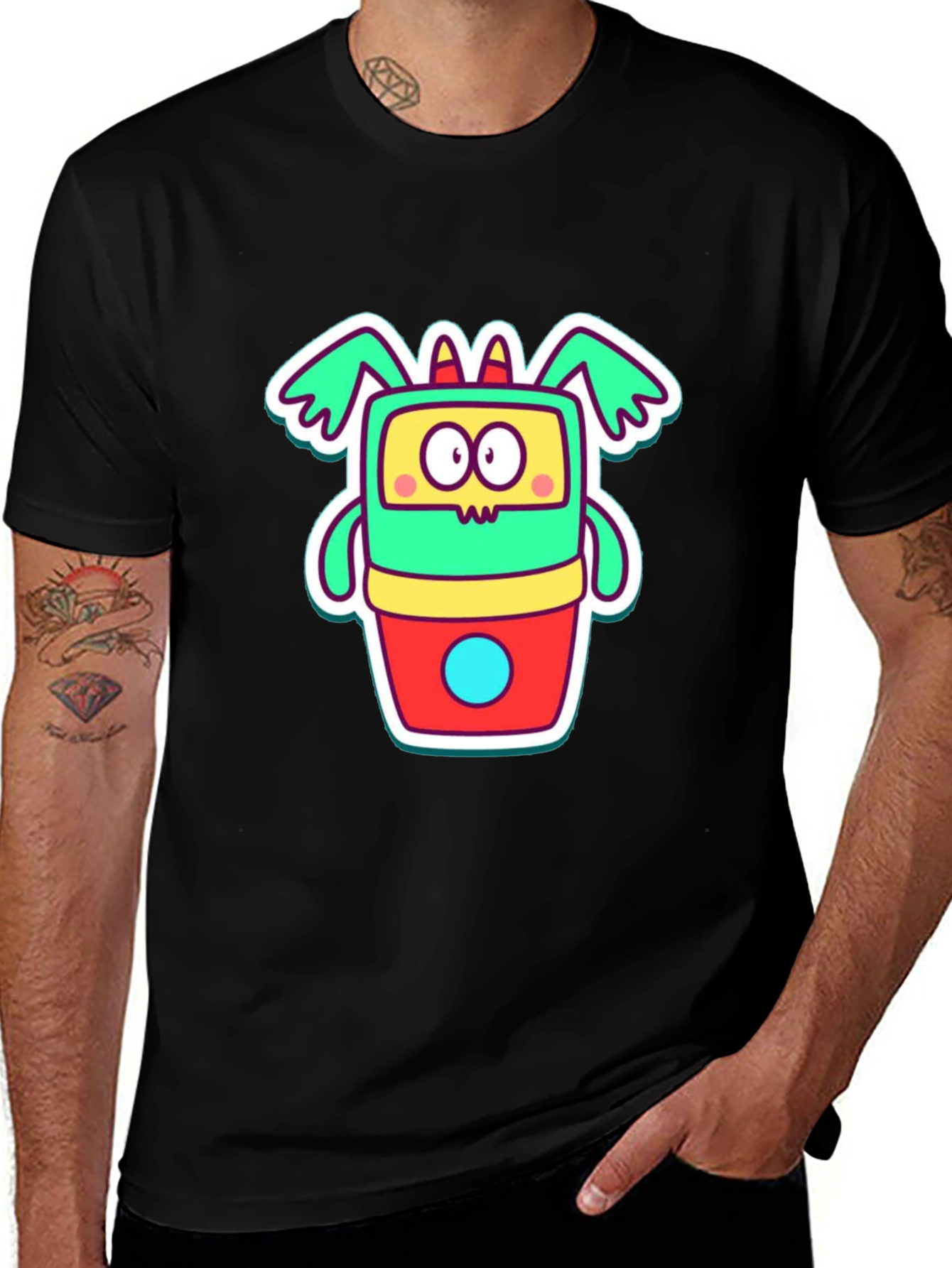 Cartoon Monster Graphic Tee - Funky Black T-Shirt