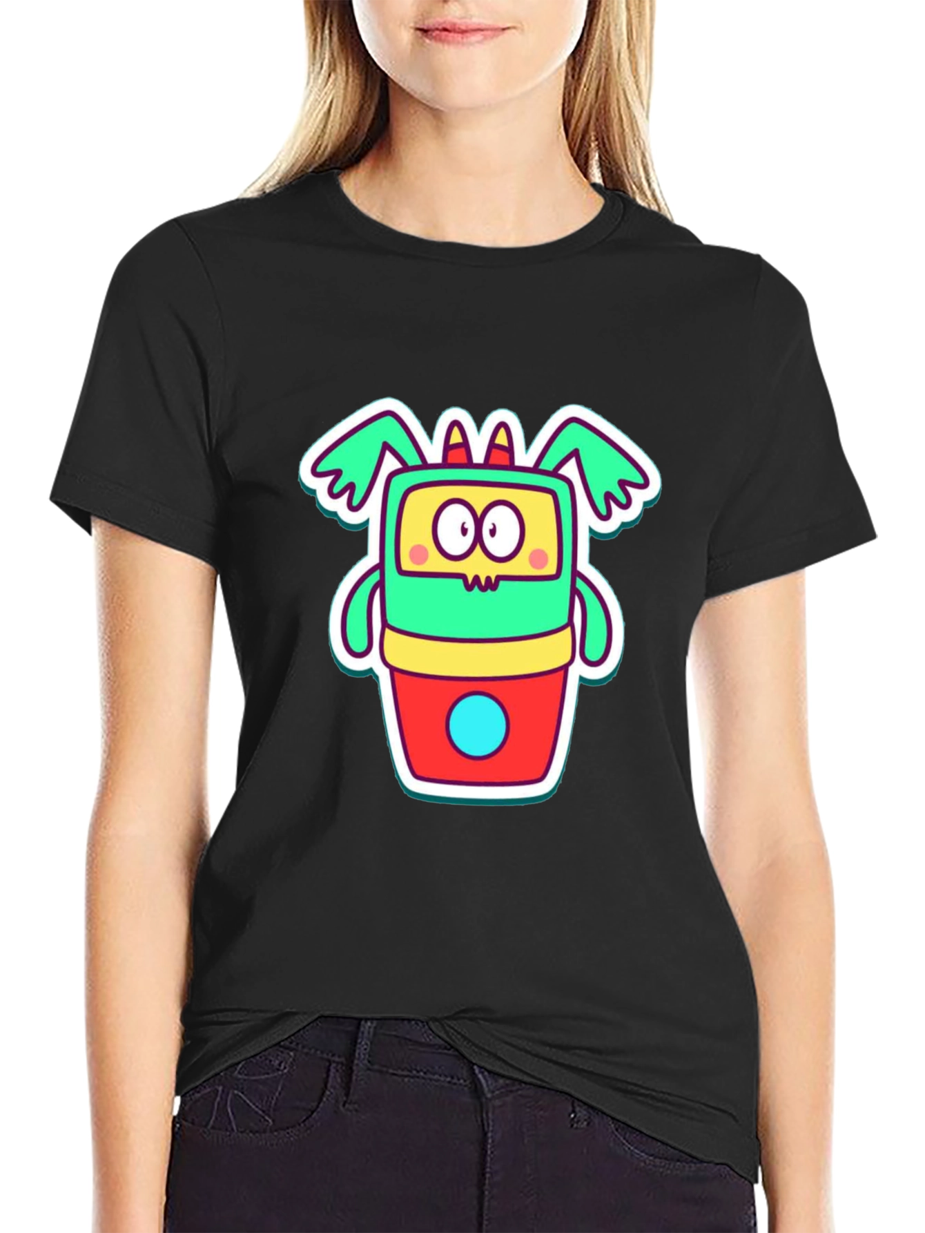 Cartoon Monster Graphic Tee - Funky Black T-Shirt