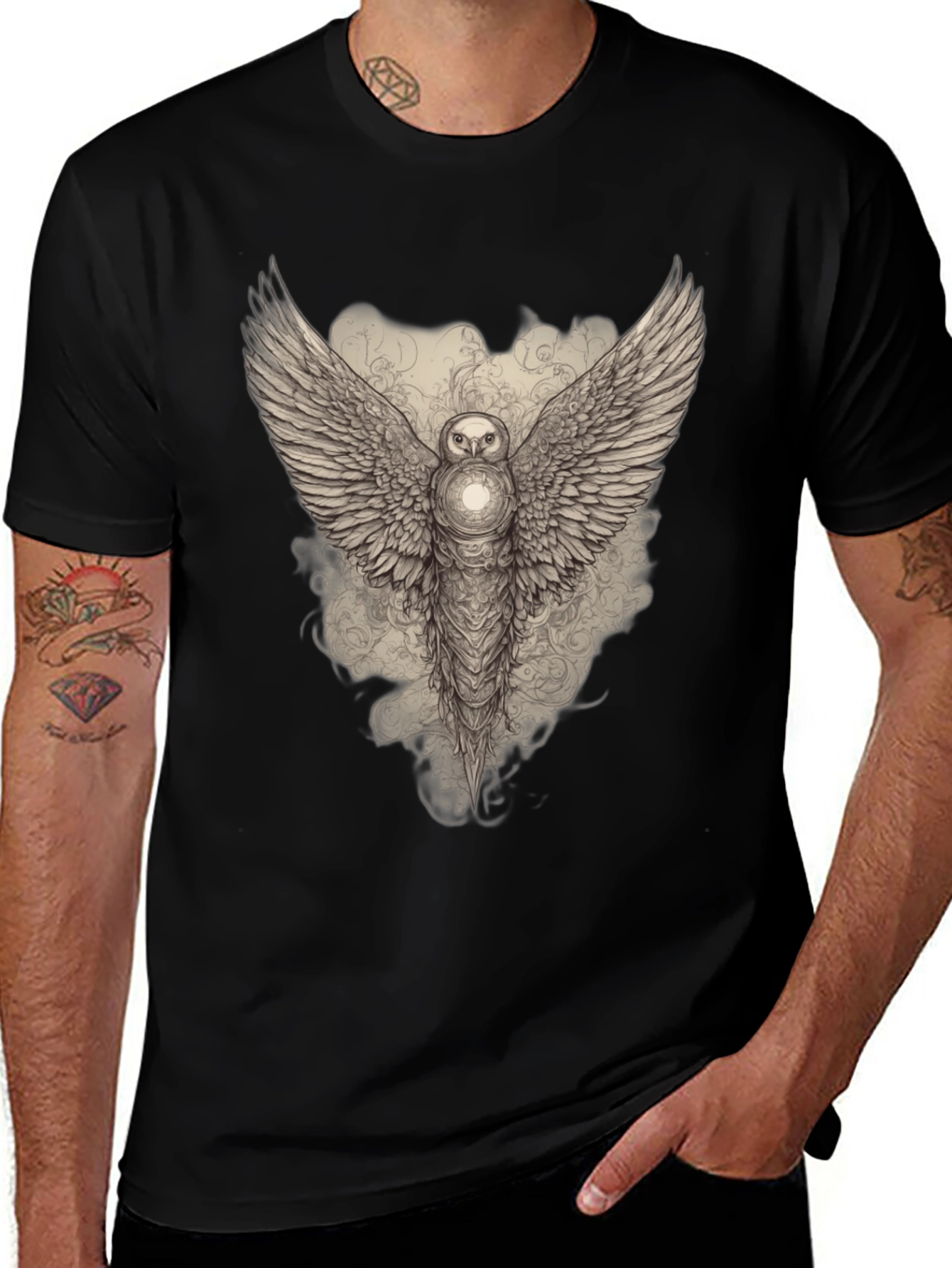 Mystic Owl Wings Graphic Tee - Black