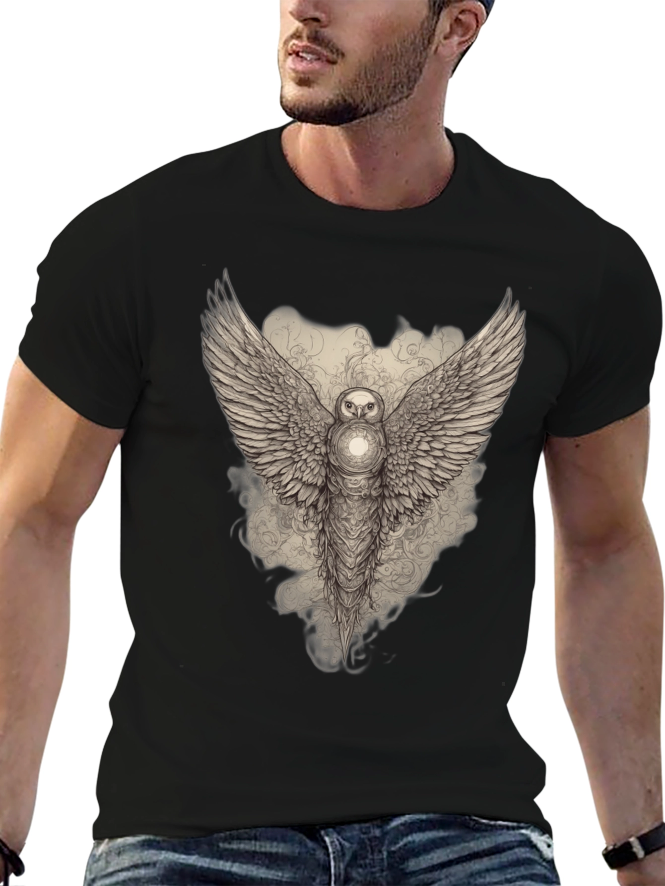 Mystic Owl Wings Graphic Tee - Black