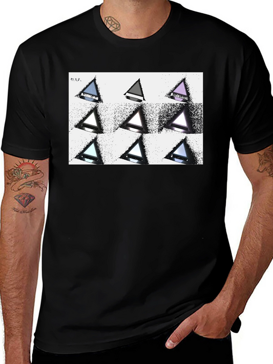 Geometric Triangle Print Black T-Shirt