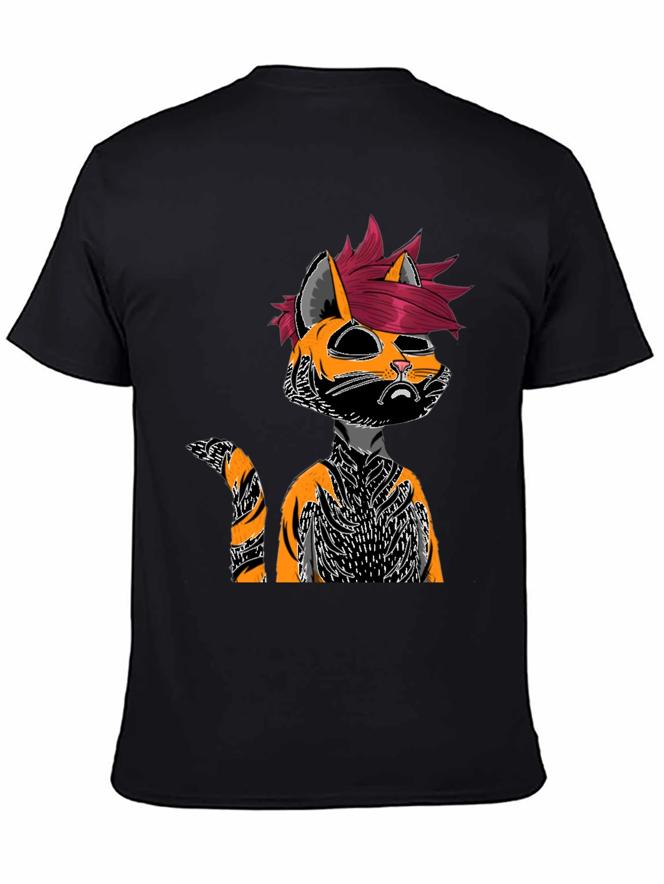 Edgy Cat Graphic Tee - Black Cotton Shirt