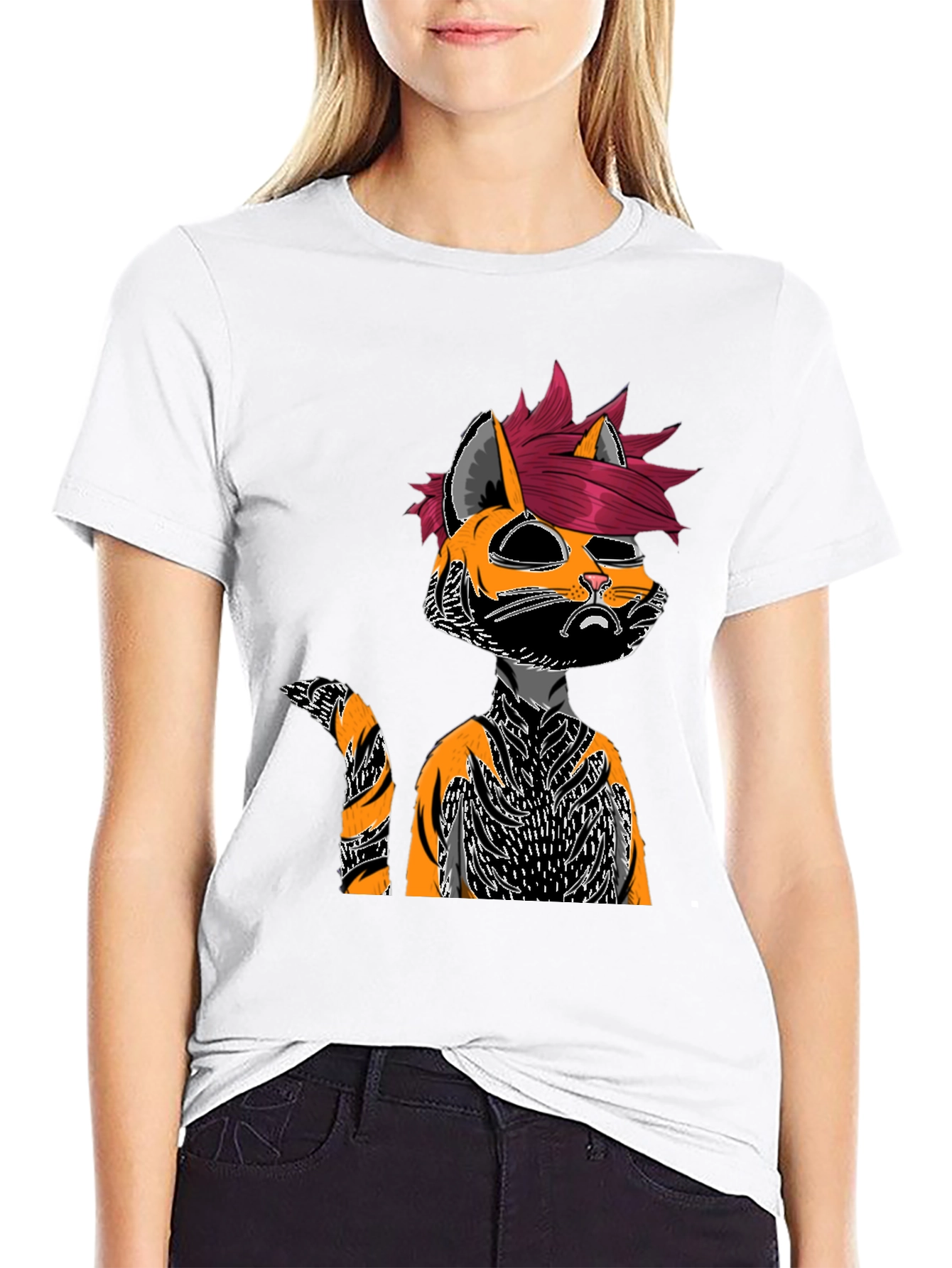 Edgy Cat Graphic Tee - Black Cotton Shirt
