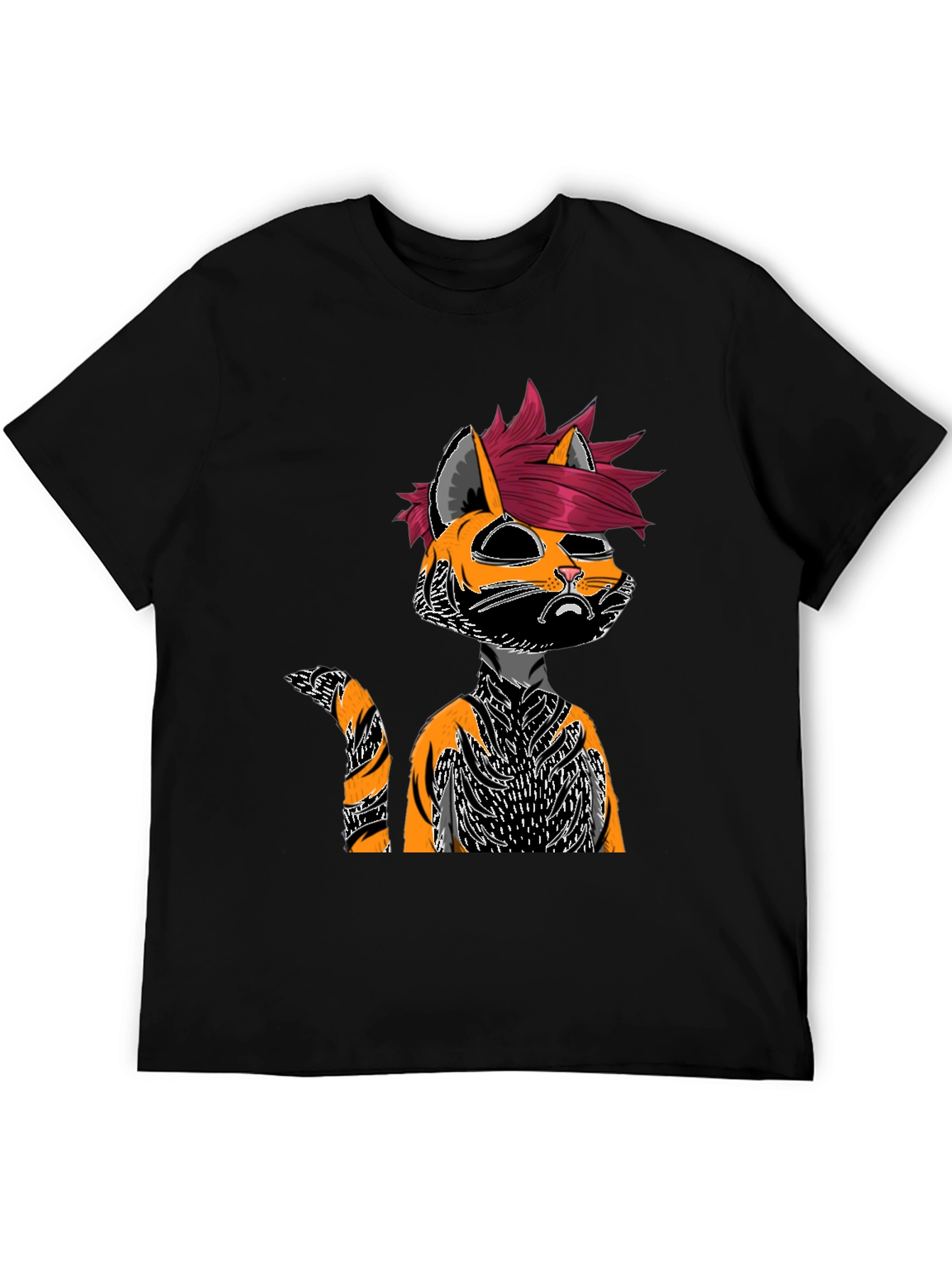 Edgy Cat Graphic Tee - Black Cotton Shirt