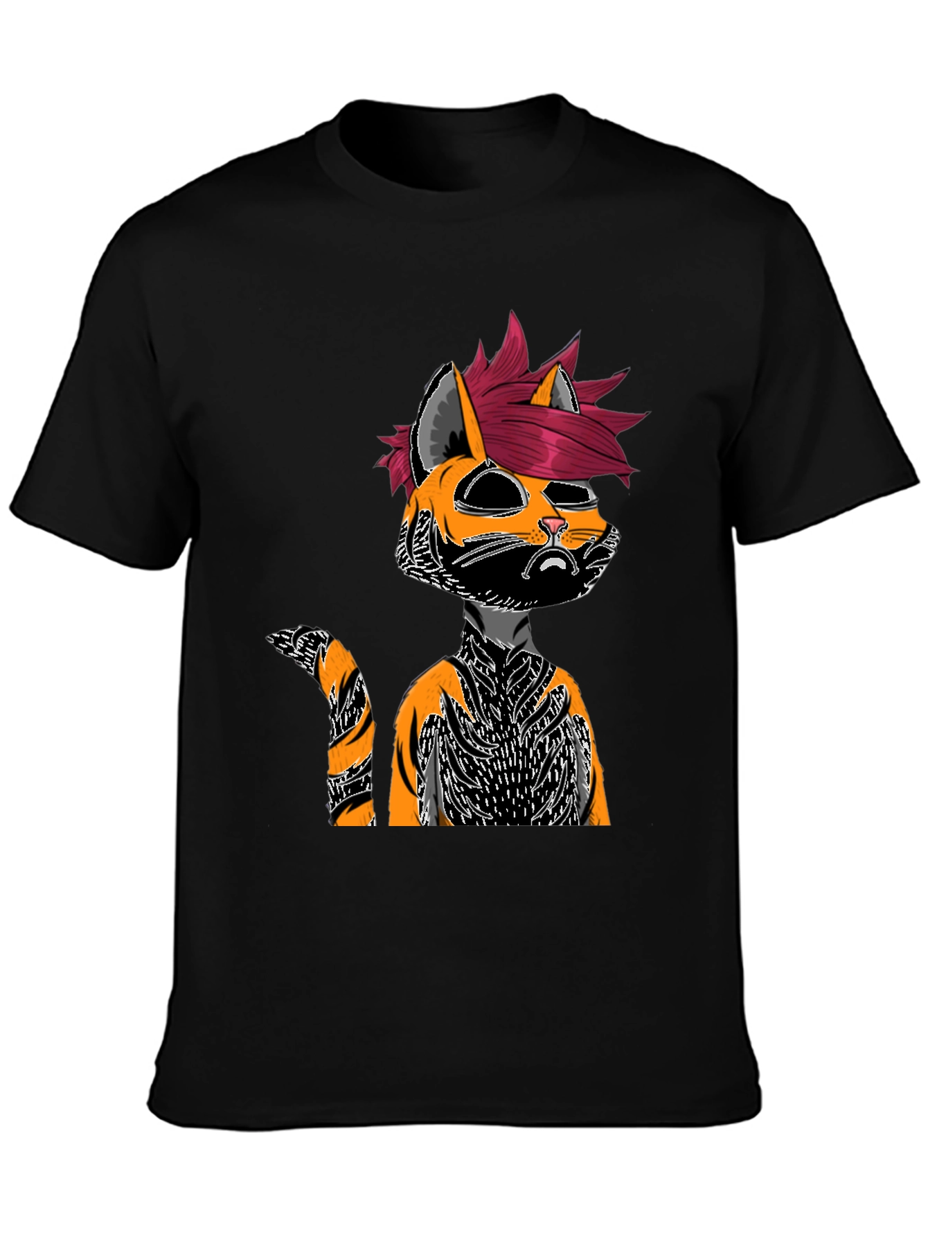 Edgy Cat Graphic Tee - Black Cotton Shirt