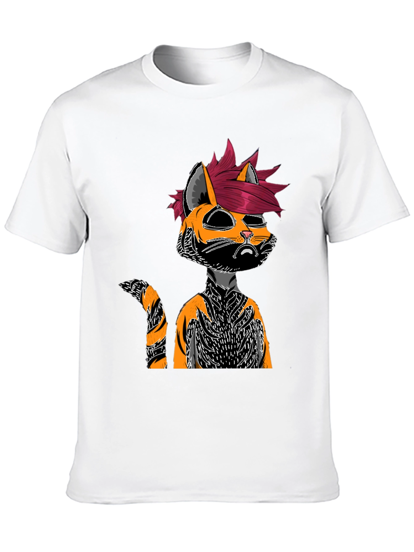 Edgy Cat Graphic Tee - Black Cotton Shirt