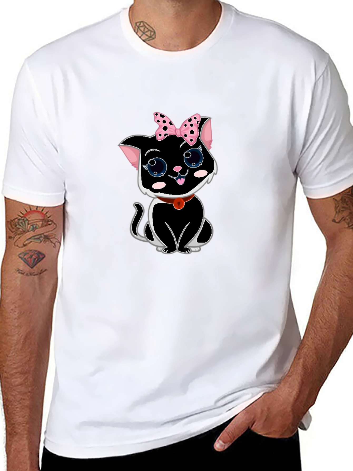 Cute Cat T-Shirt -  Pink Bow & Big Eyes