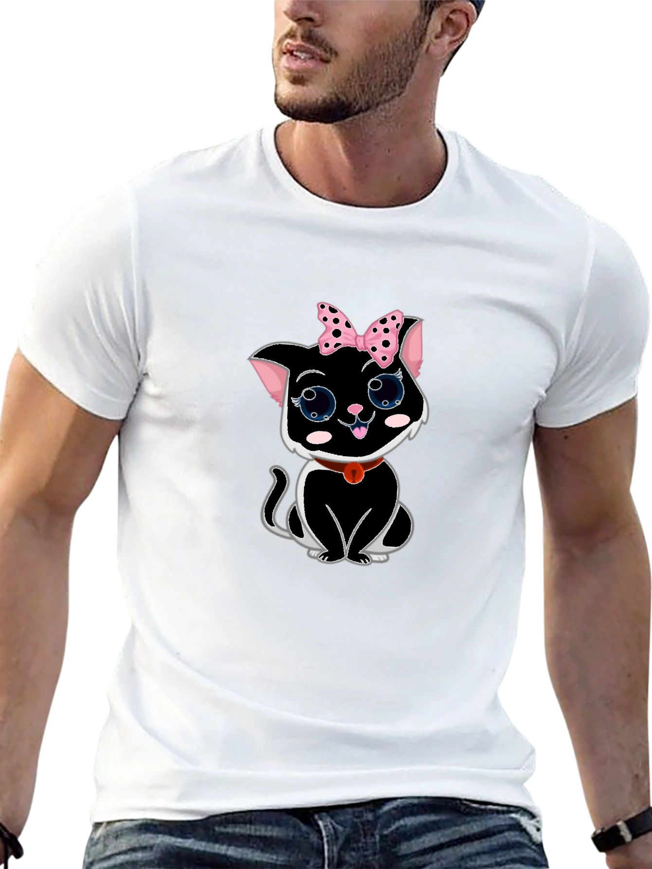 Cute Cat T-Shirt -  Pink Bow & Big Eyes
