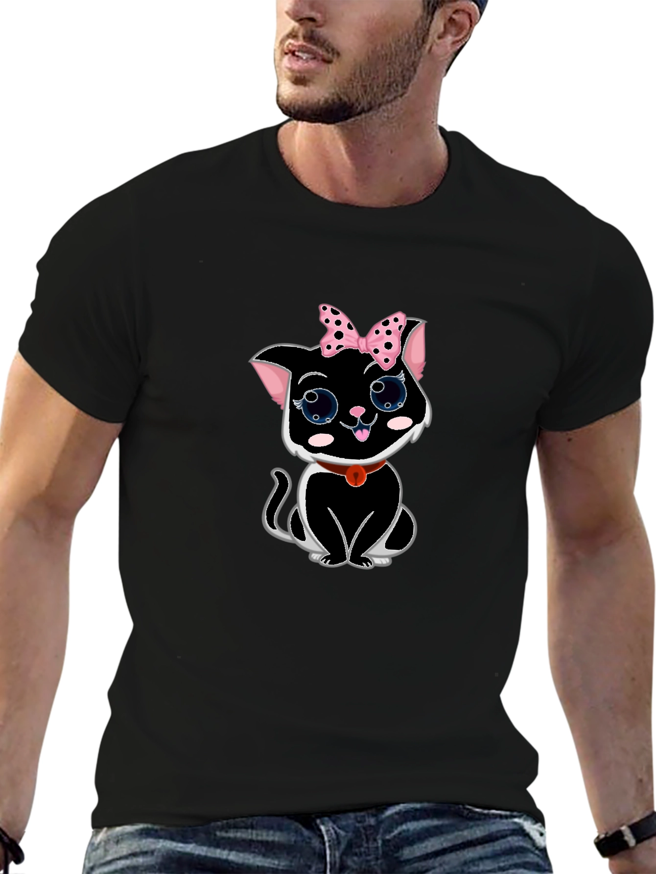 Cute Cat T-Shirt -  Pink Bow & Big Eyes