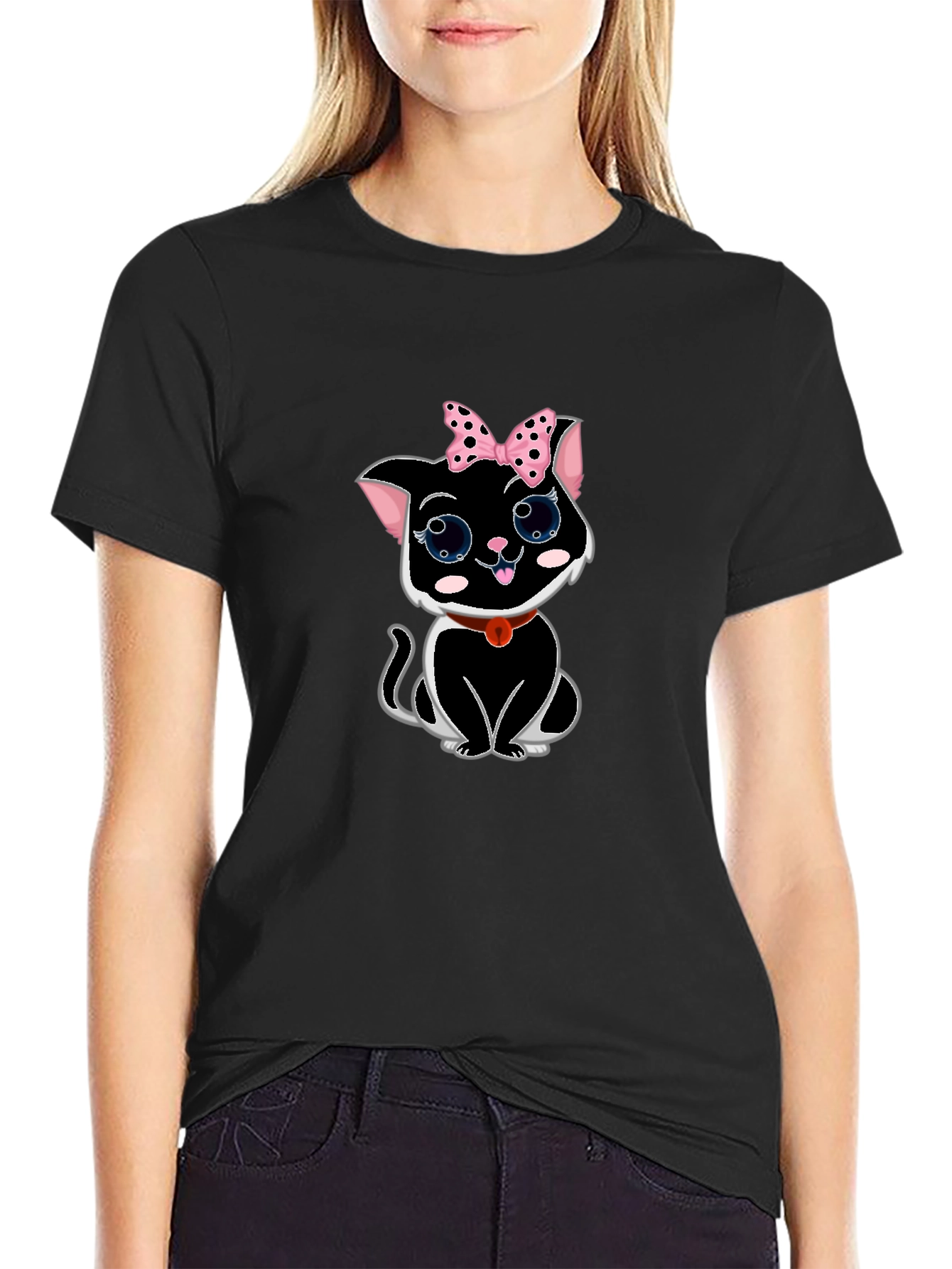 Cute Cat T-Shirt -  Pink Bow & Big Eyes