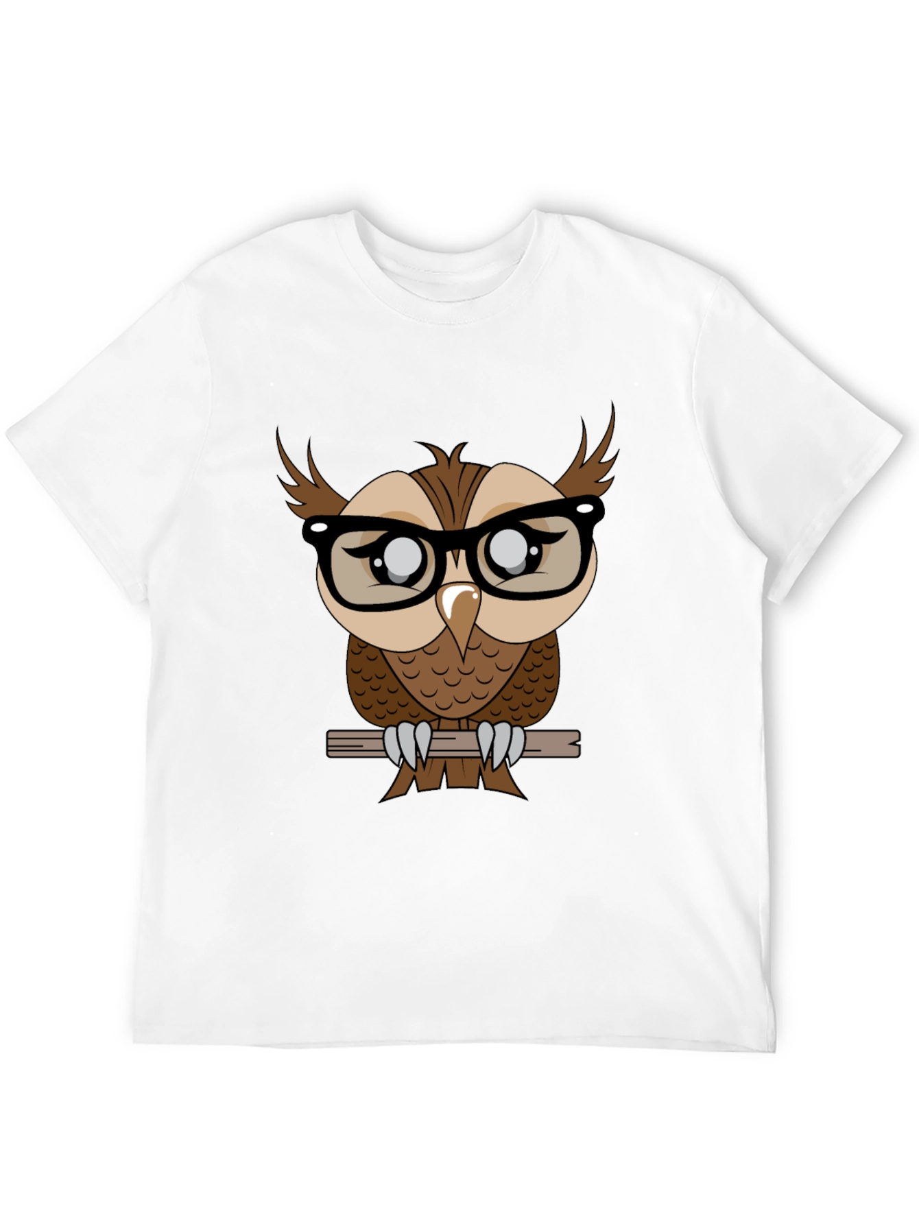 Owl with Glasses Graphic Tee - Black Cotton T-Shirt