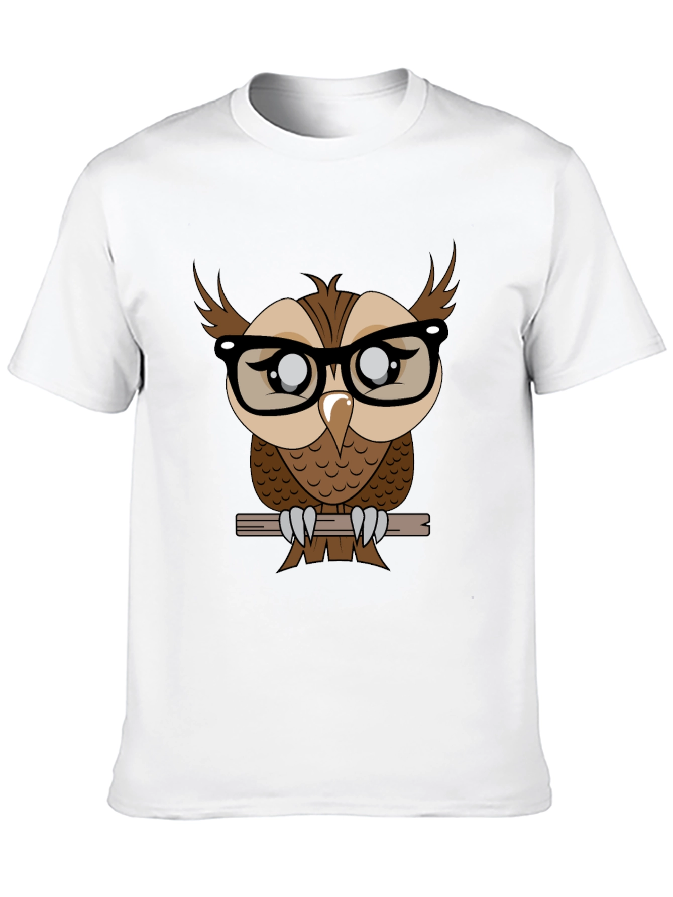 Owl with Glasses Graphic Tee - Black Cotton T-Shirt