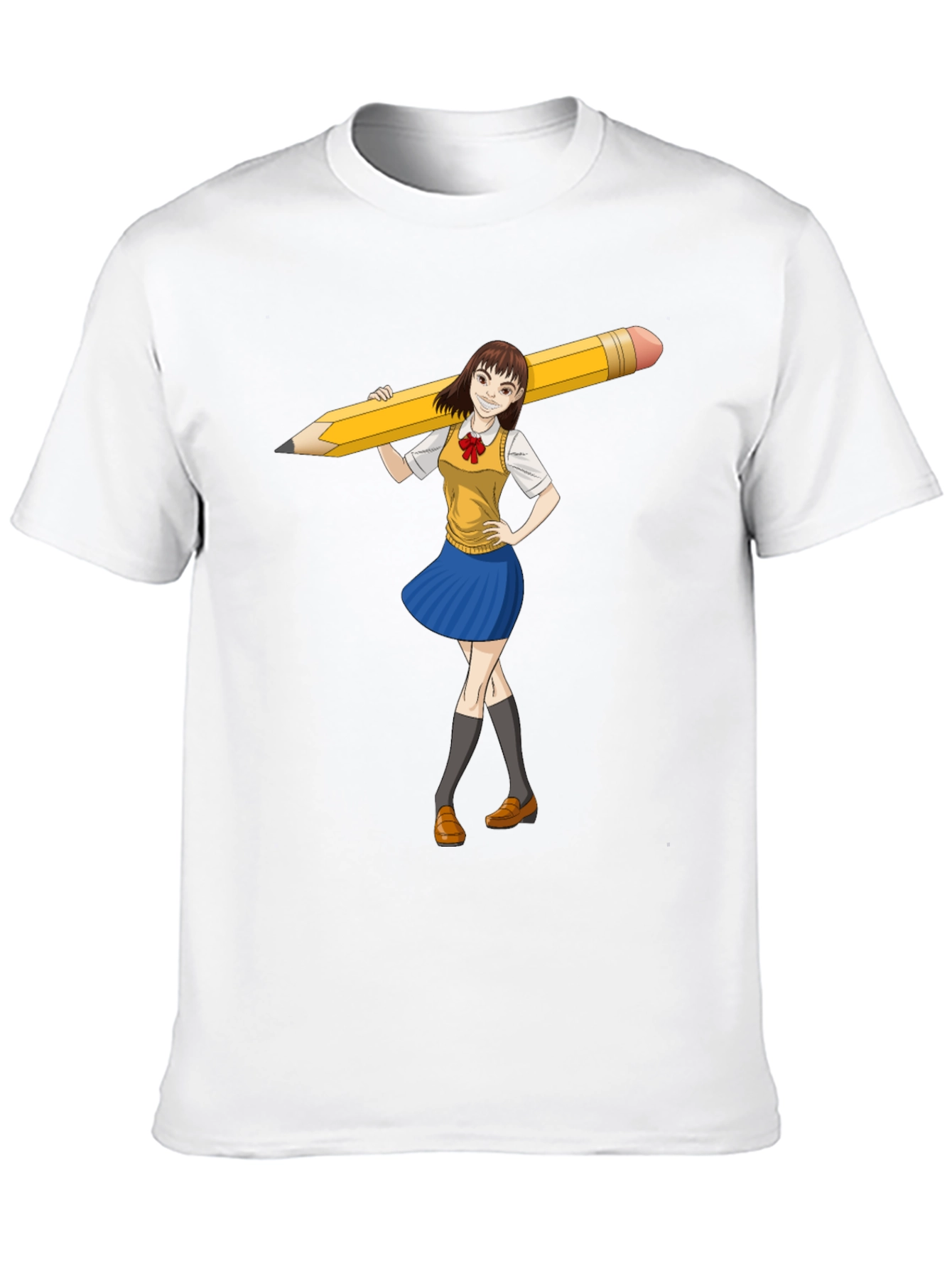 Anime Girl Pencil Tee - Unique Graphic Novelty T-Shirt