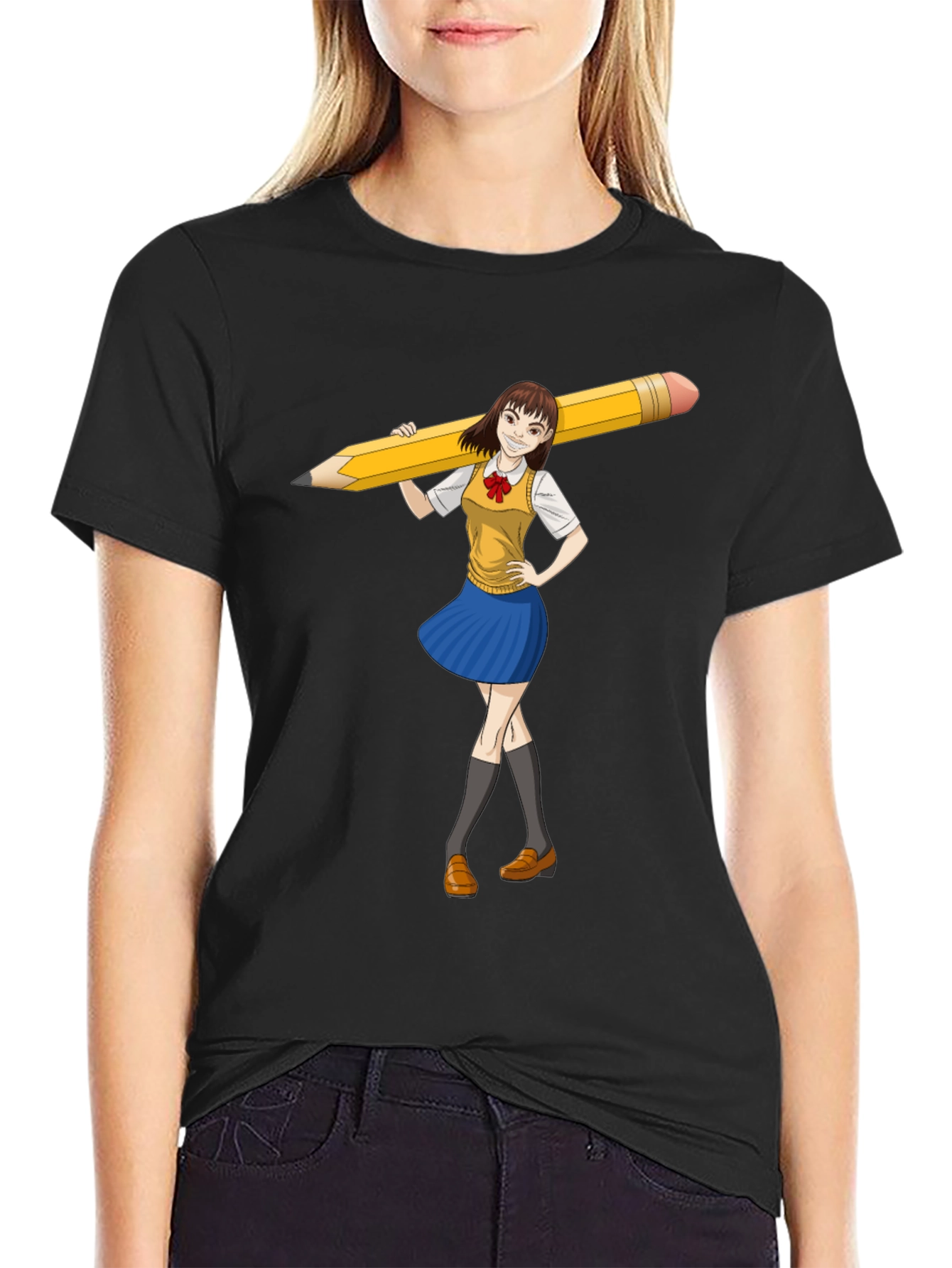 Anime Girl Pencil Tee - Unique Graphic Novelty T-Shirt