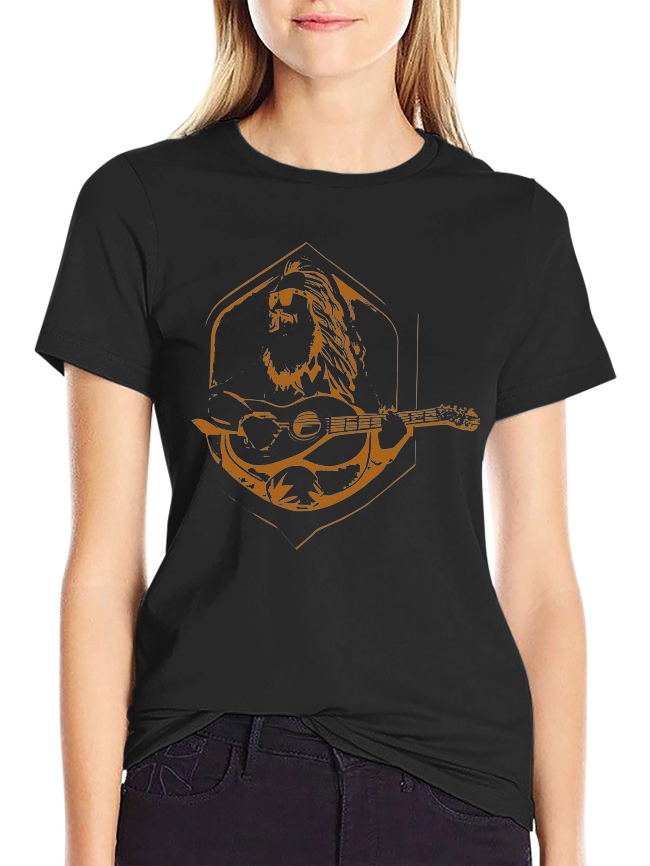 Lion Guitar Graphic Tee - Mens Black T-Shirt