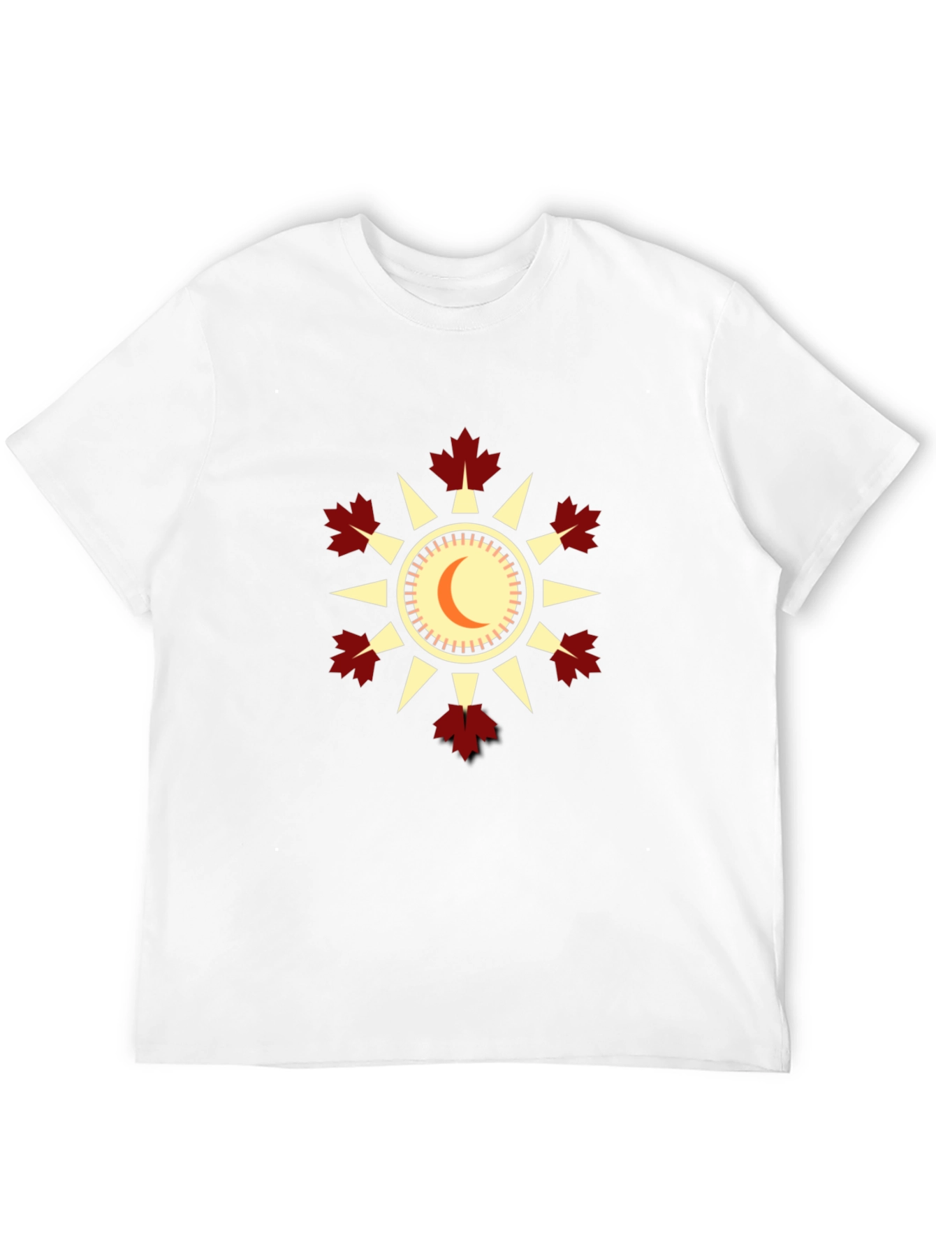 Unique Black T-Shirt with Sun & Maple Leaf Design