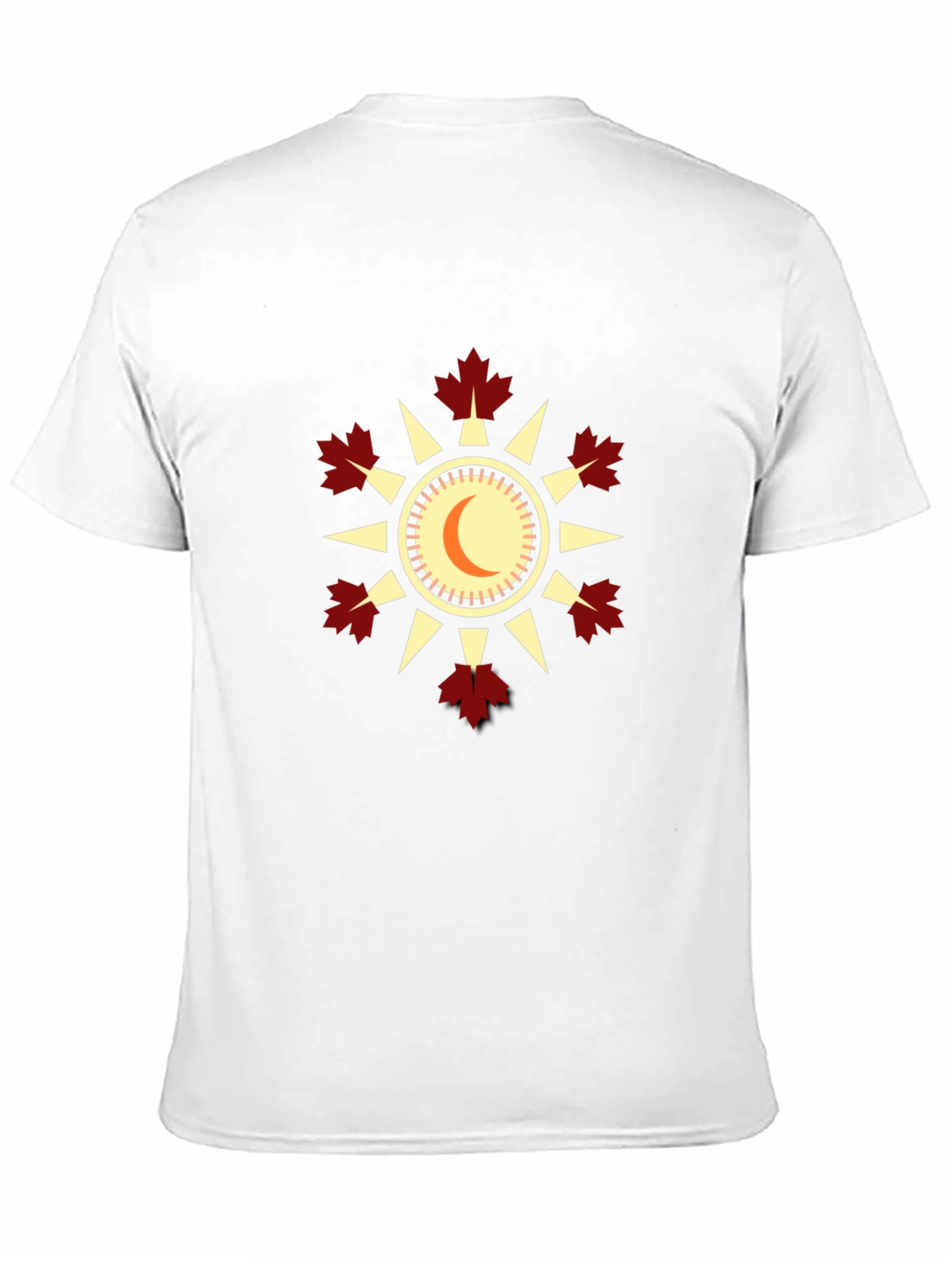 Unique Black T-Shirt with Sun & Maple Leaf Design
