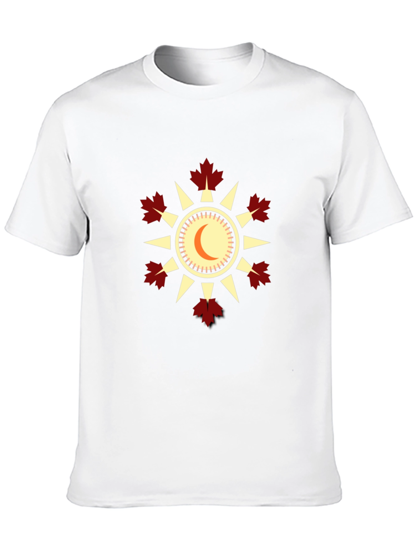 Unique Black T-Shirt with Sun & Maple Leaf Design