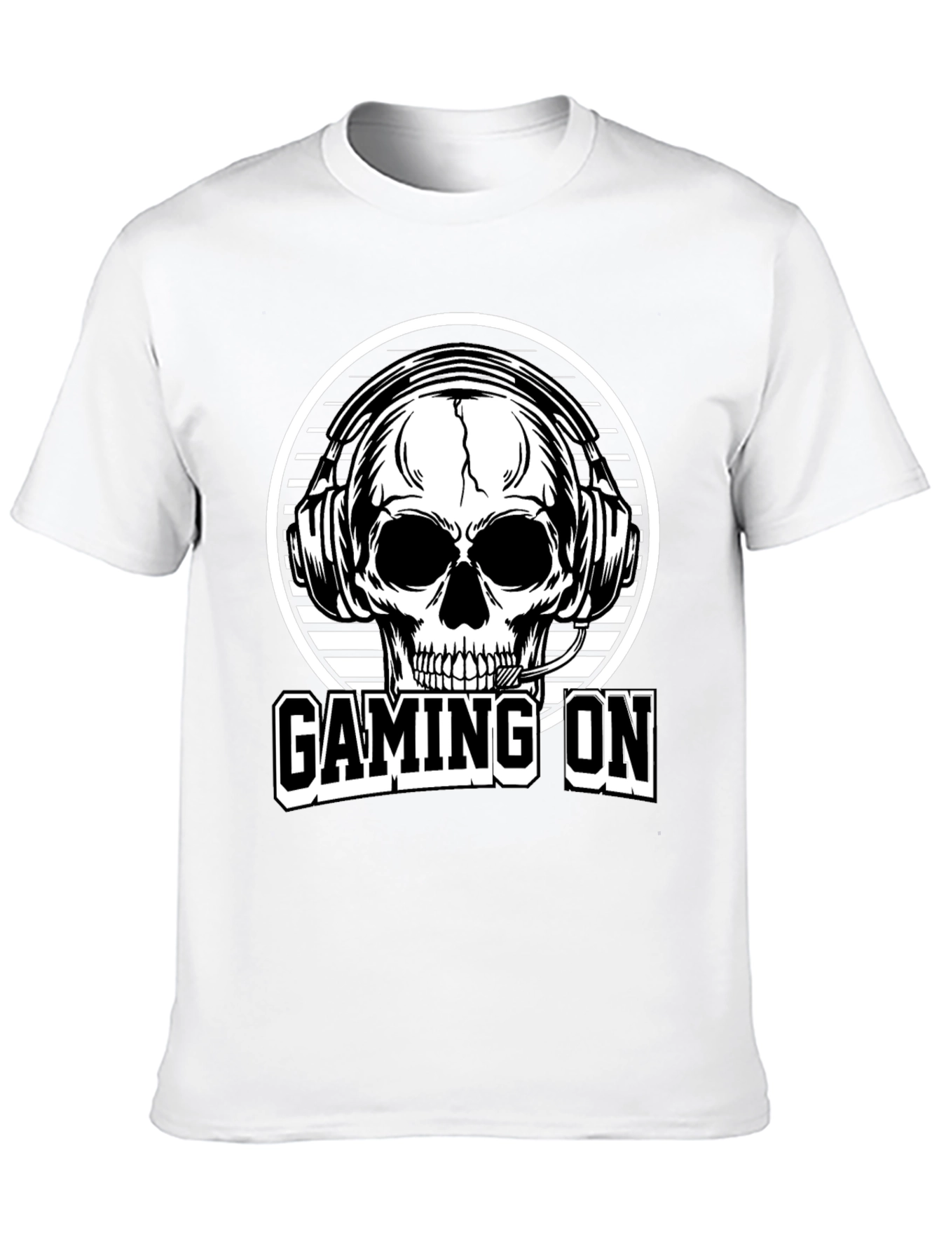 Gaming On Skull Graphic Tee - Black Cotton T-Shirt