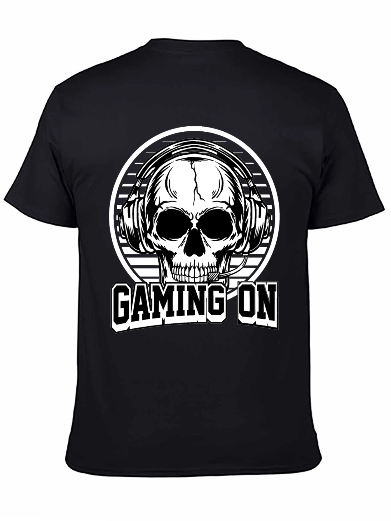 Gaming On Skull Graphic Tee - Black Cotton T-Shirt