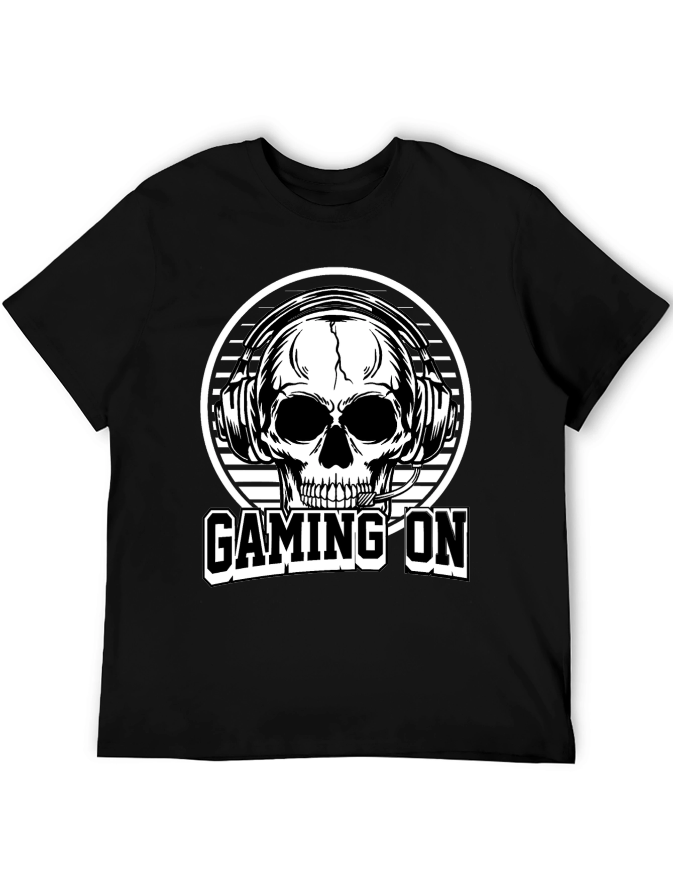 Gaming On Skull Graphic Tee - Black Cotton T-Shirt