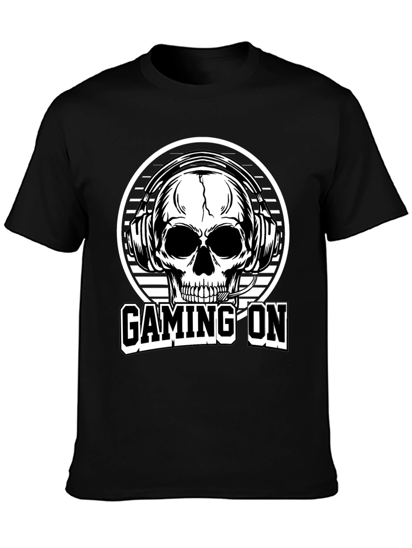Gaming On Skull Graphic Tee - Black Cotton T-Shirt