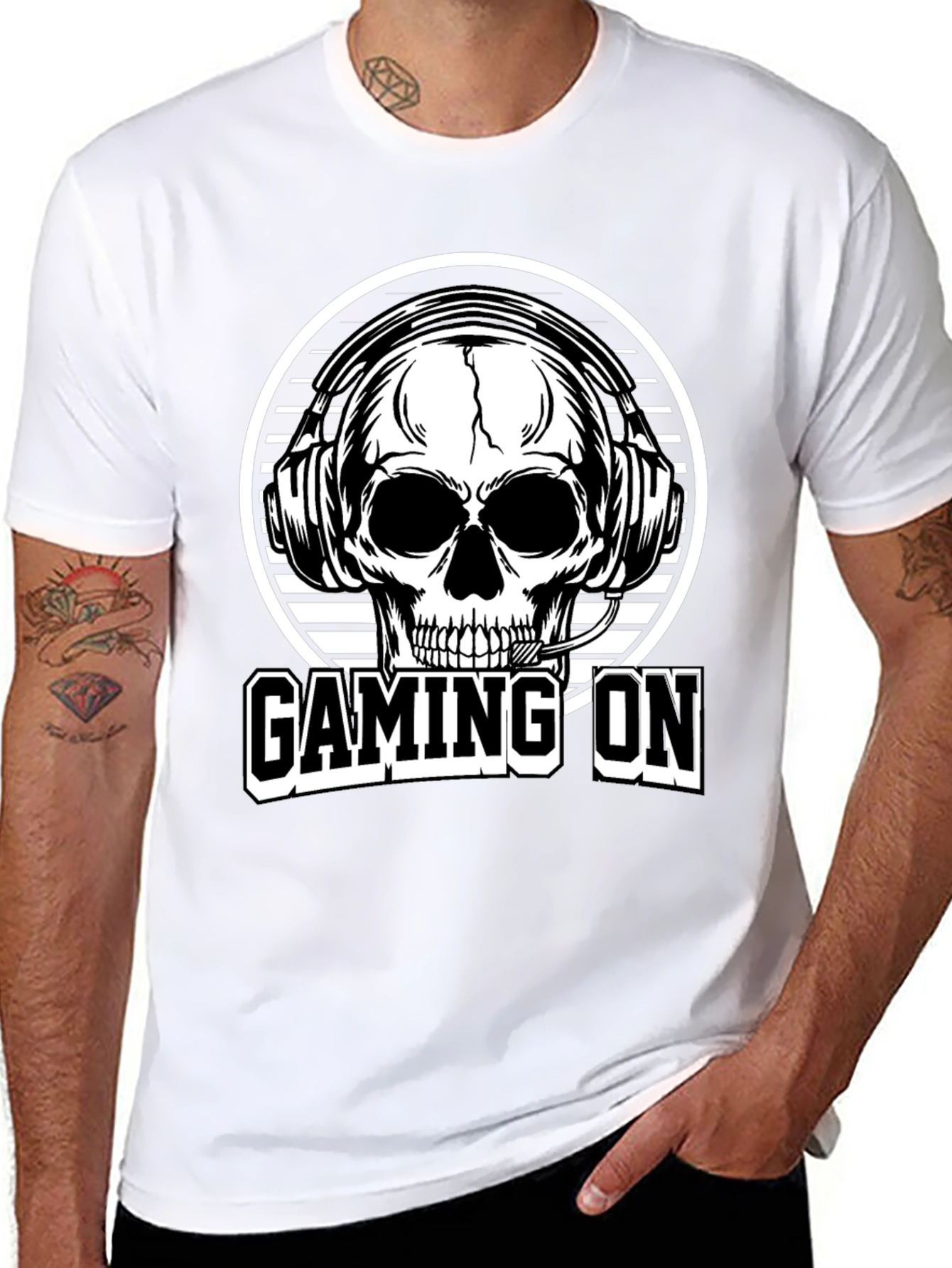 Gaming On Skull Graphic Tee - Black Cotton T-Shirt