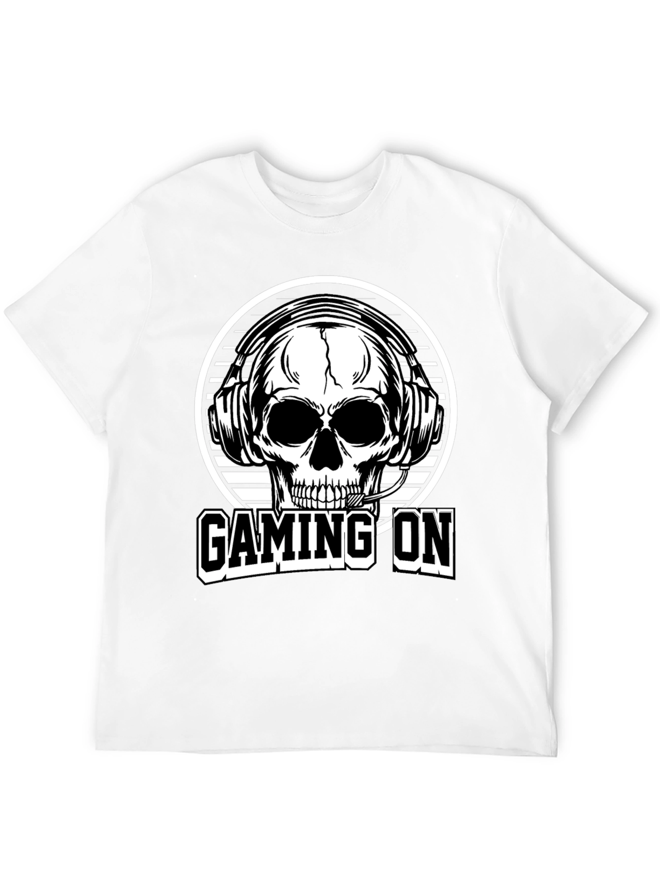 Gaming On Skull Graphic Tee - Black Cotton T-Shirt