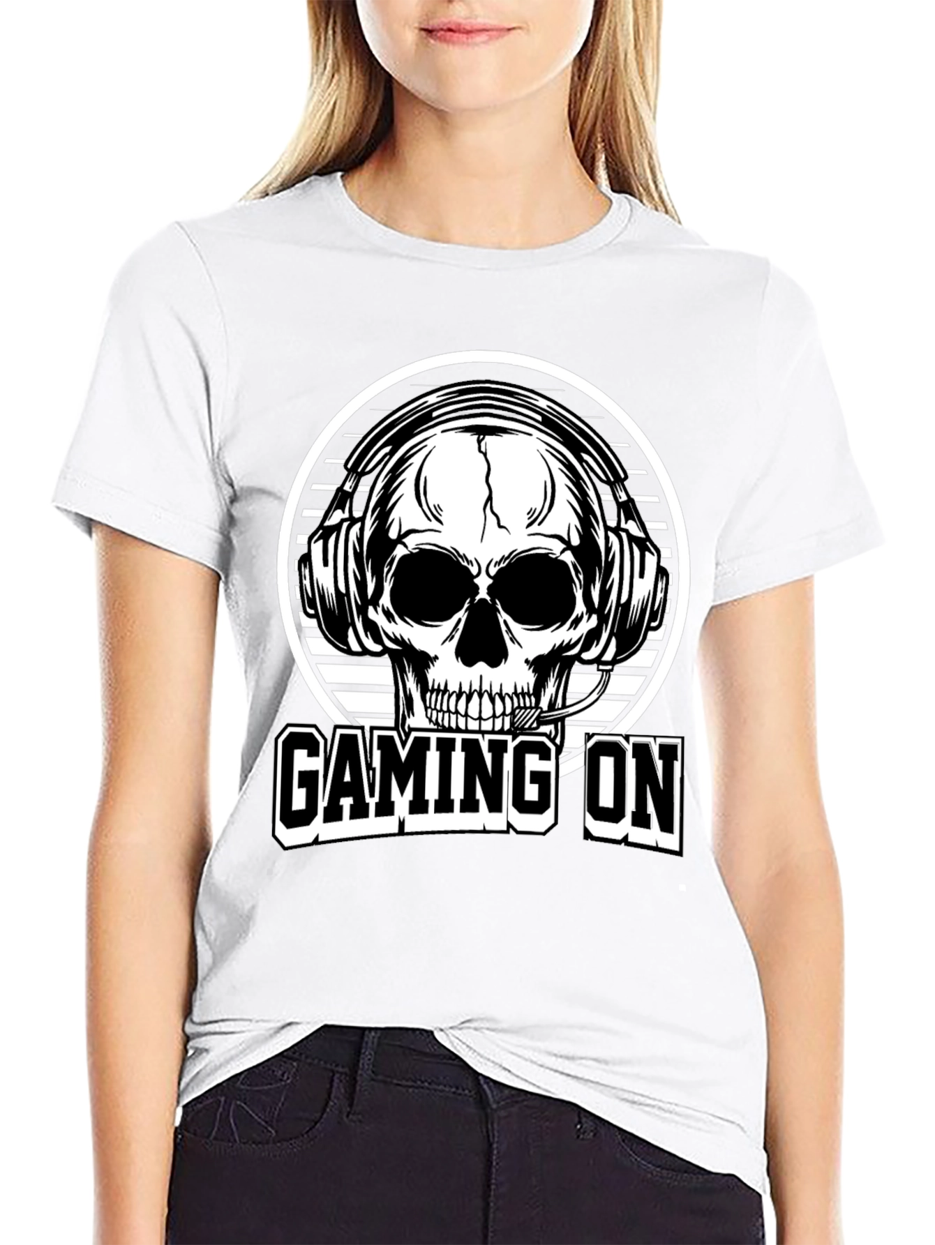 Gaming On Skull Graphic Tee - Black Cotton T-Shirt