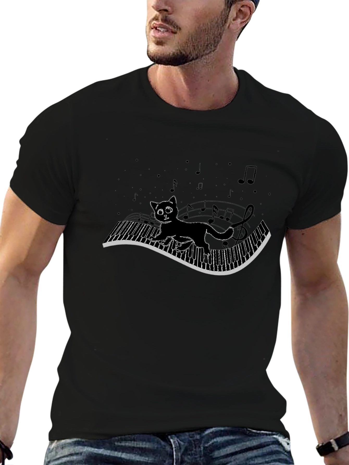 Cat on Piano Keys T-Shirt - Musical Kitten Tee