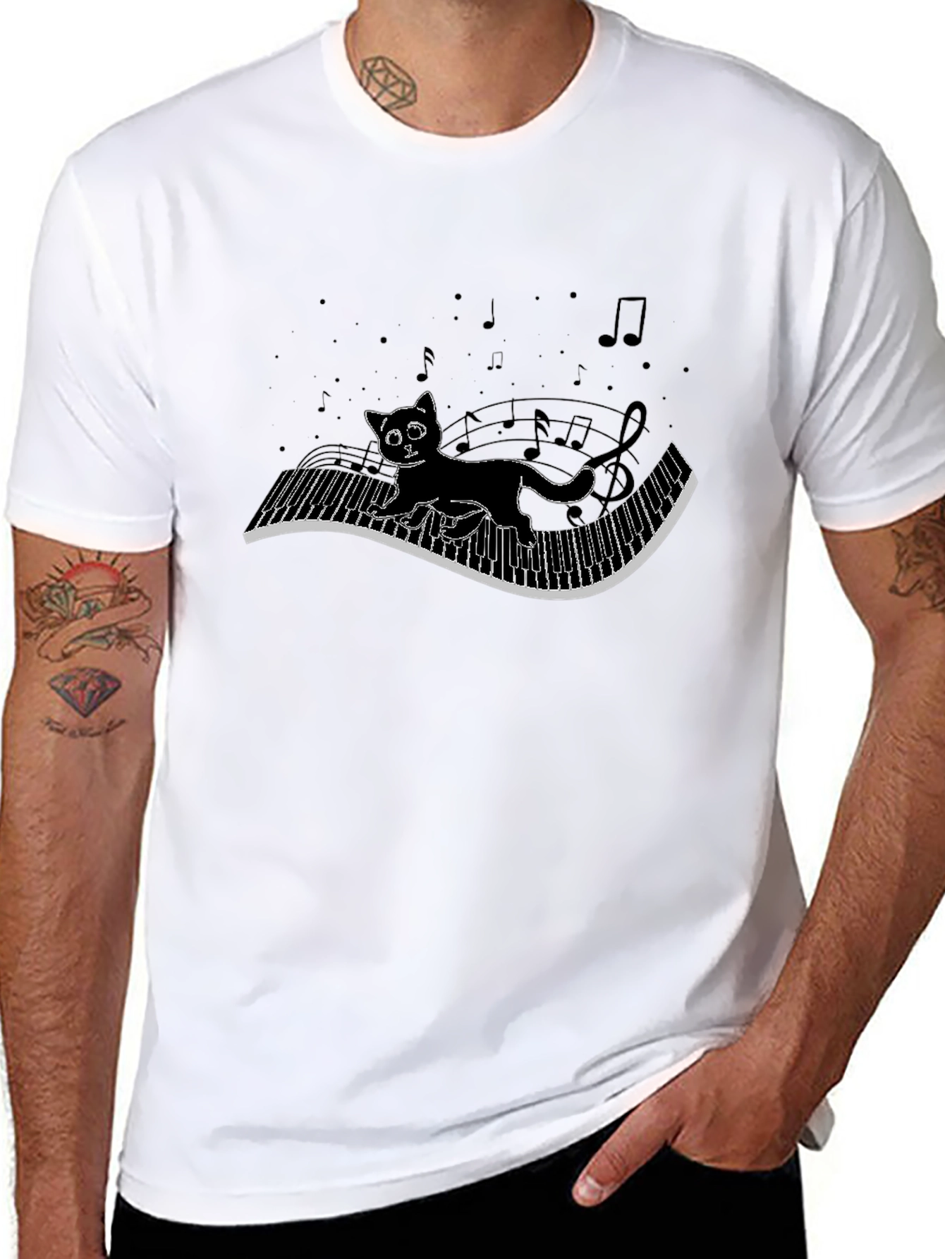 Cat on Piano Keys T-Shirt - Musical Kitten Tee