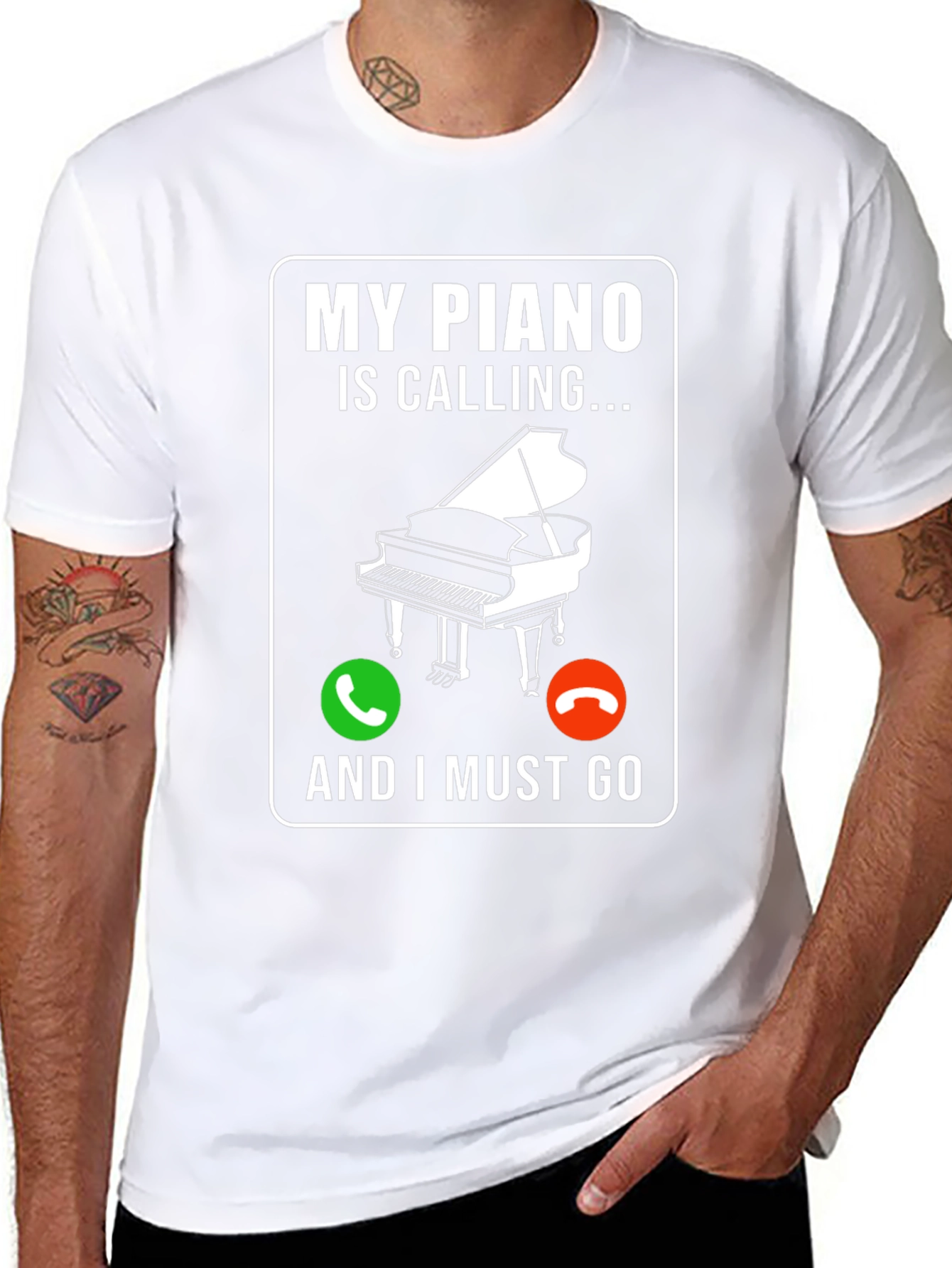 My Piano Is Calling Black Graphic T-Shirt