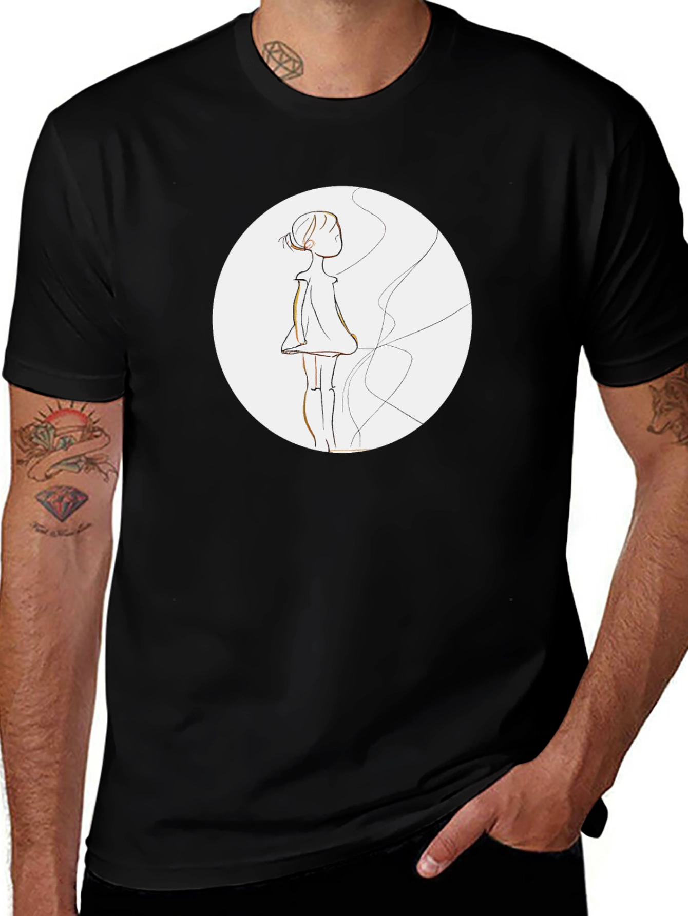 Black Graphic Tee - Abstract Girl Design