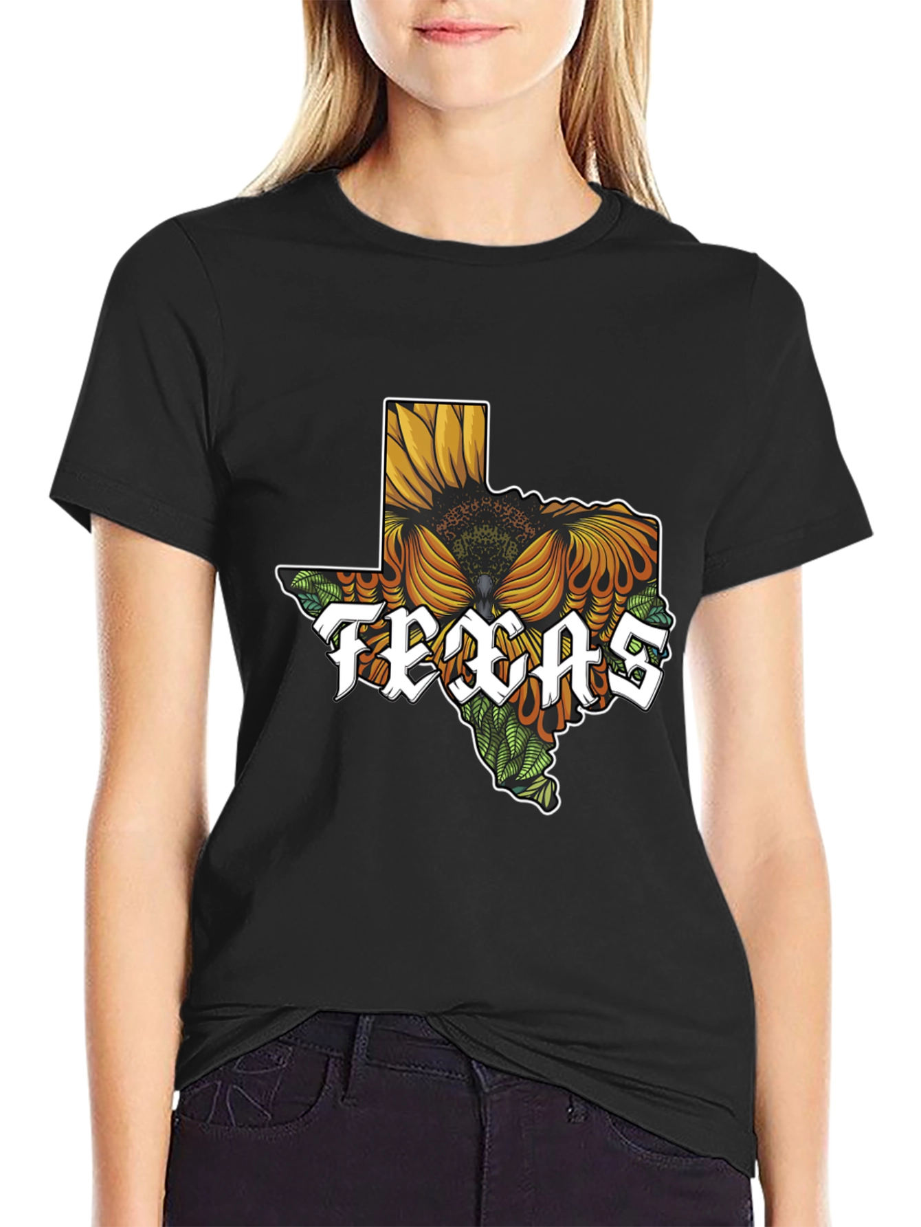Texas Sunflower Graphic T-Shirt - Black Cotton Tee