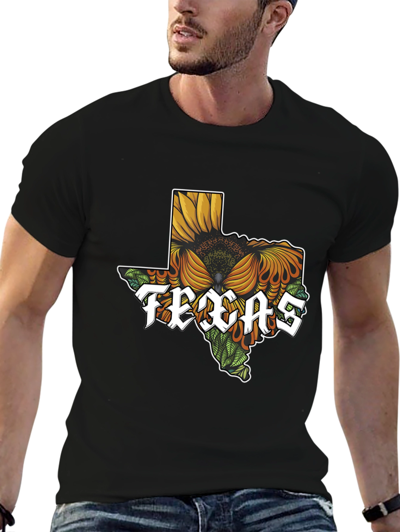 Texas Sunflower Graphic T-Shirt - Black Cotton Tee