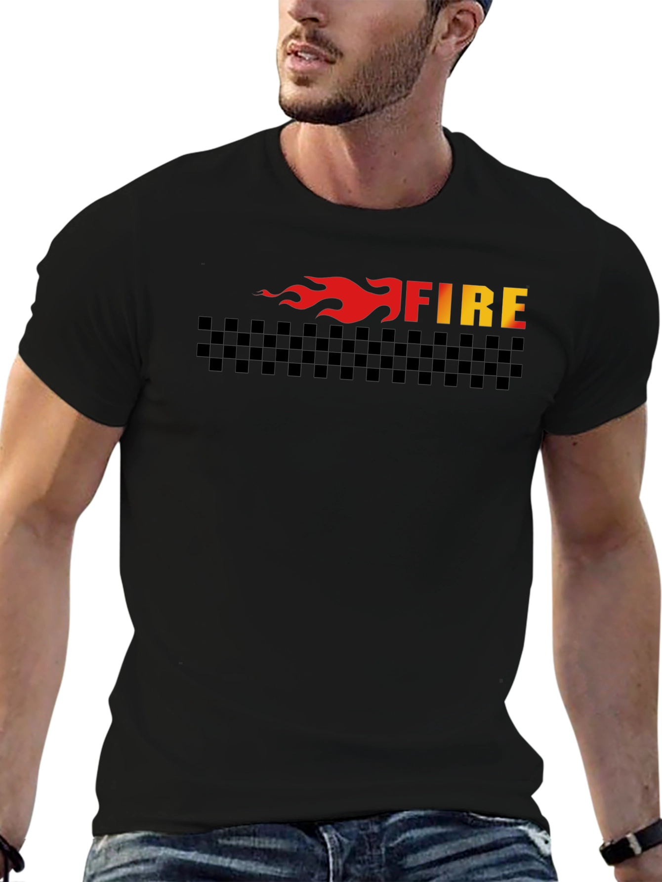 Fiery Racer Tee - Black Cotton Blend