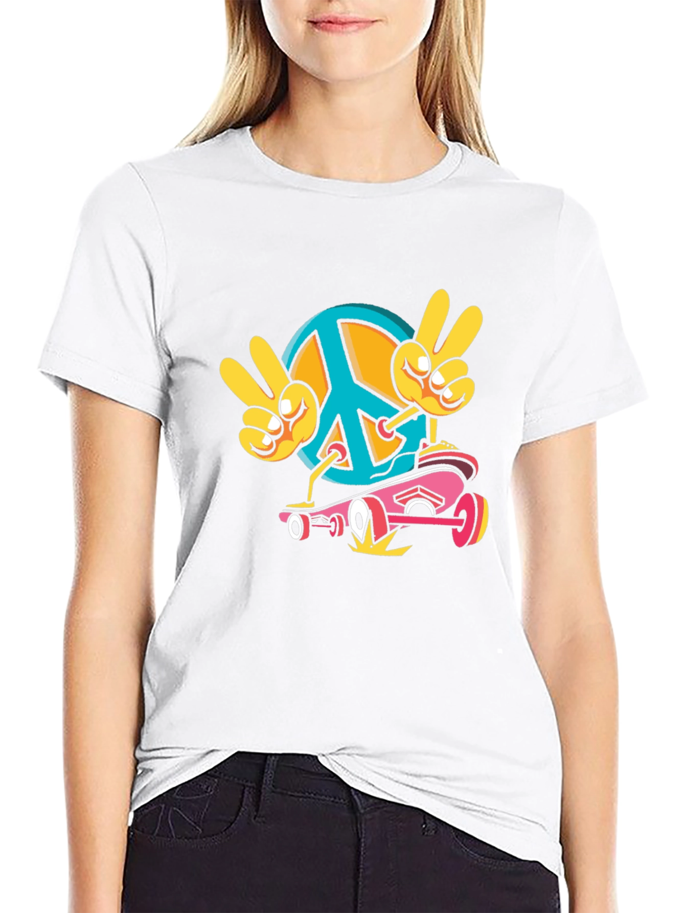 Peace Sign Skateboard Graphic Tee - Black
