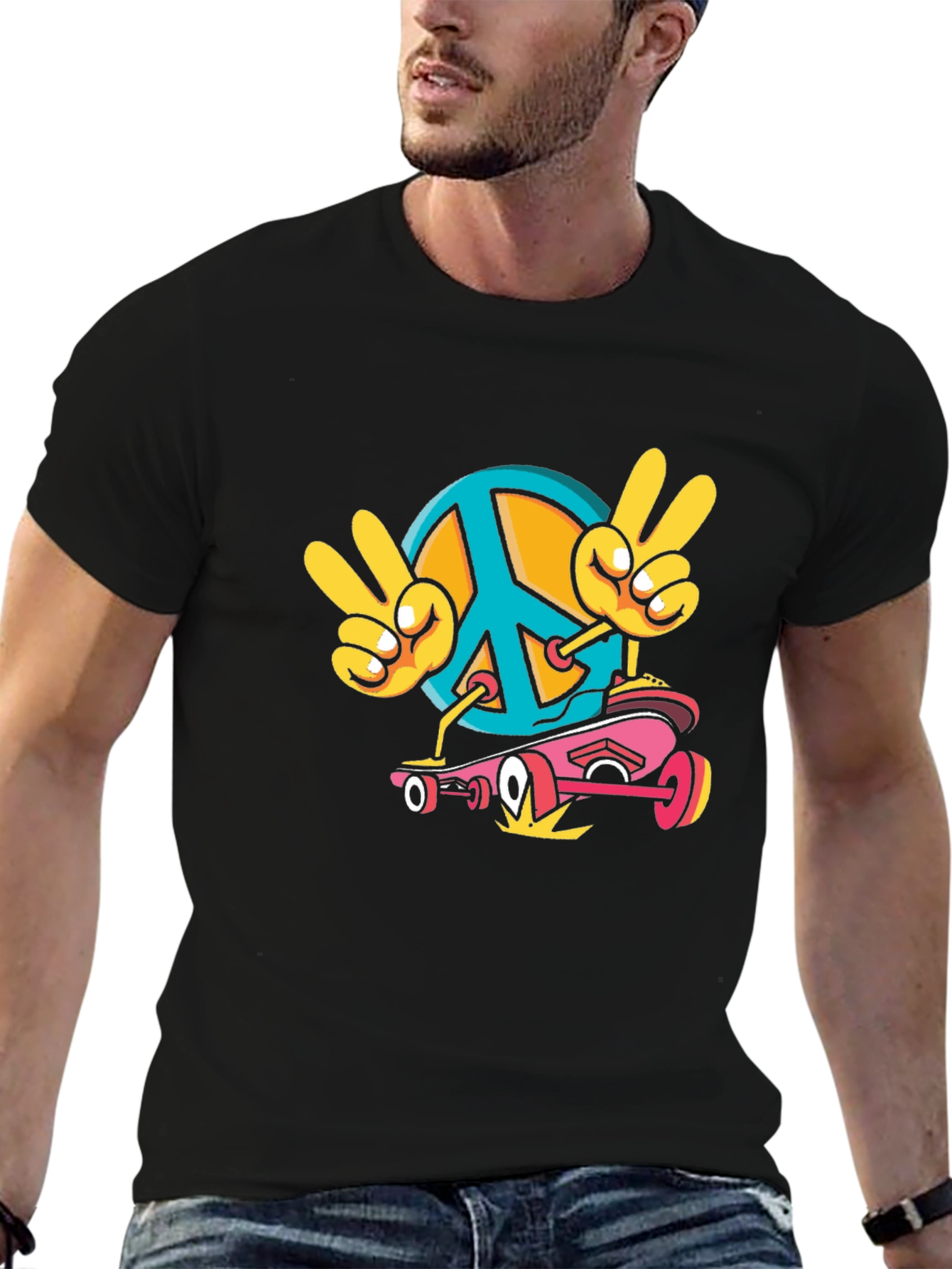 Peace Sign Skateboard Graphic Tee - Black