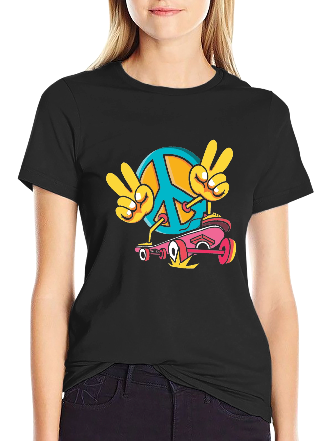 Peace Sign Skateboard Graphic Tee - Black
