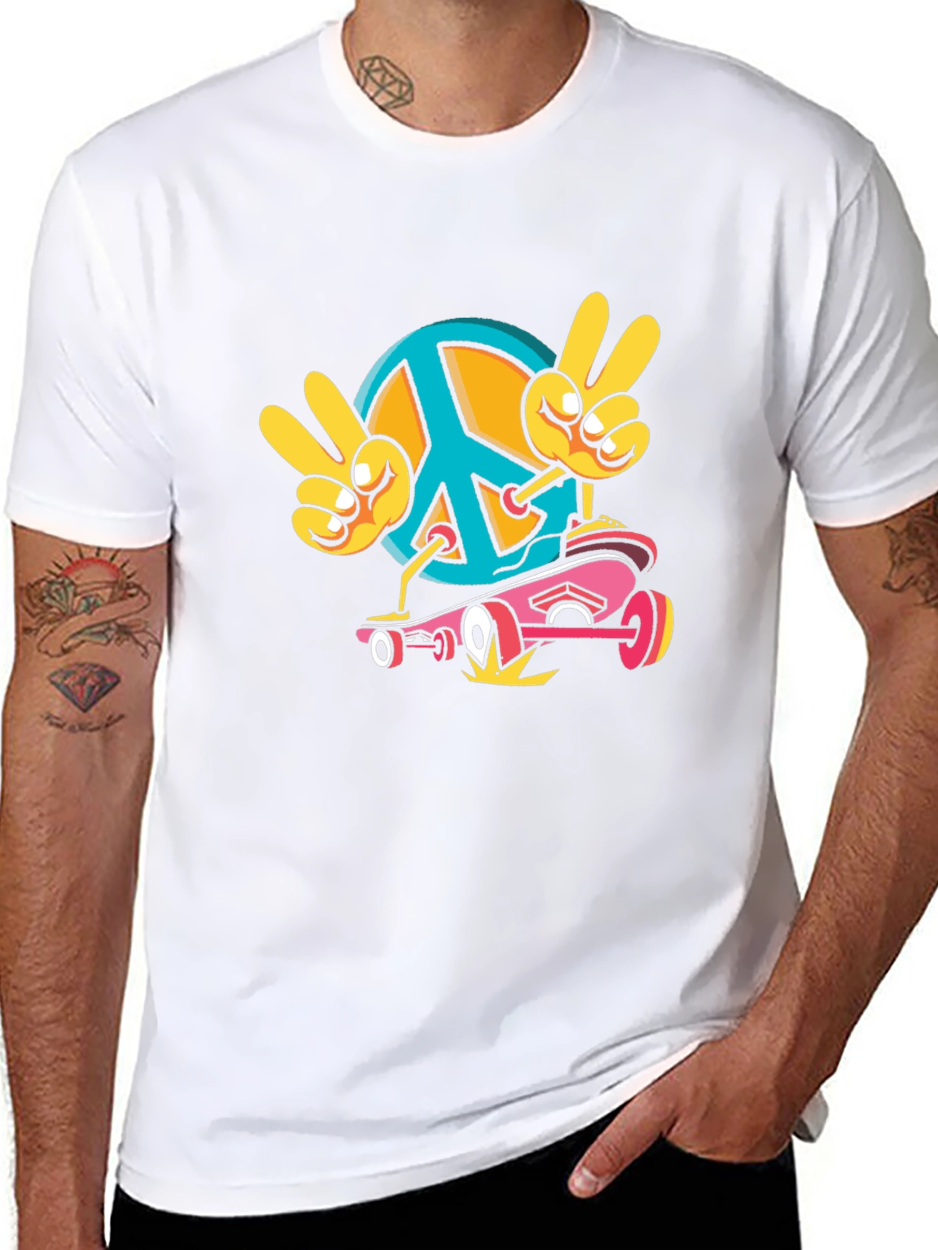 Peace Sign Skateboard Graphic Tee - Black