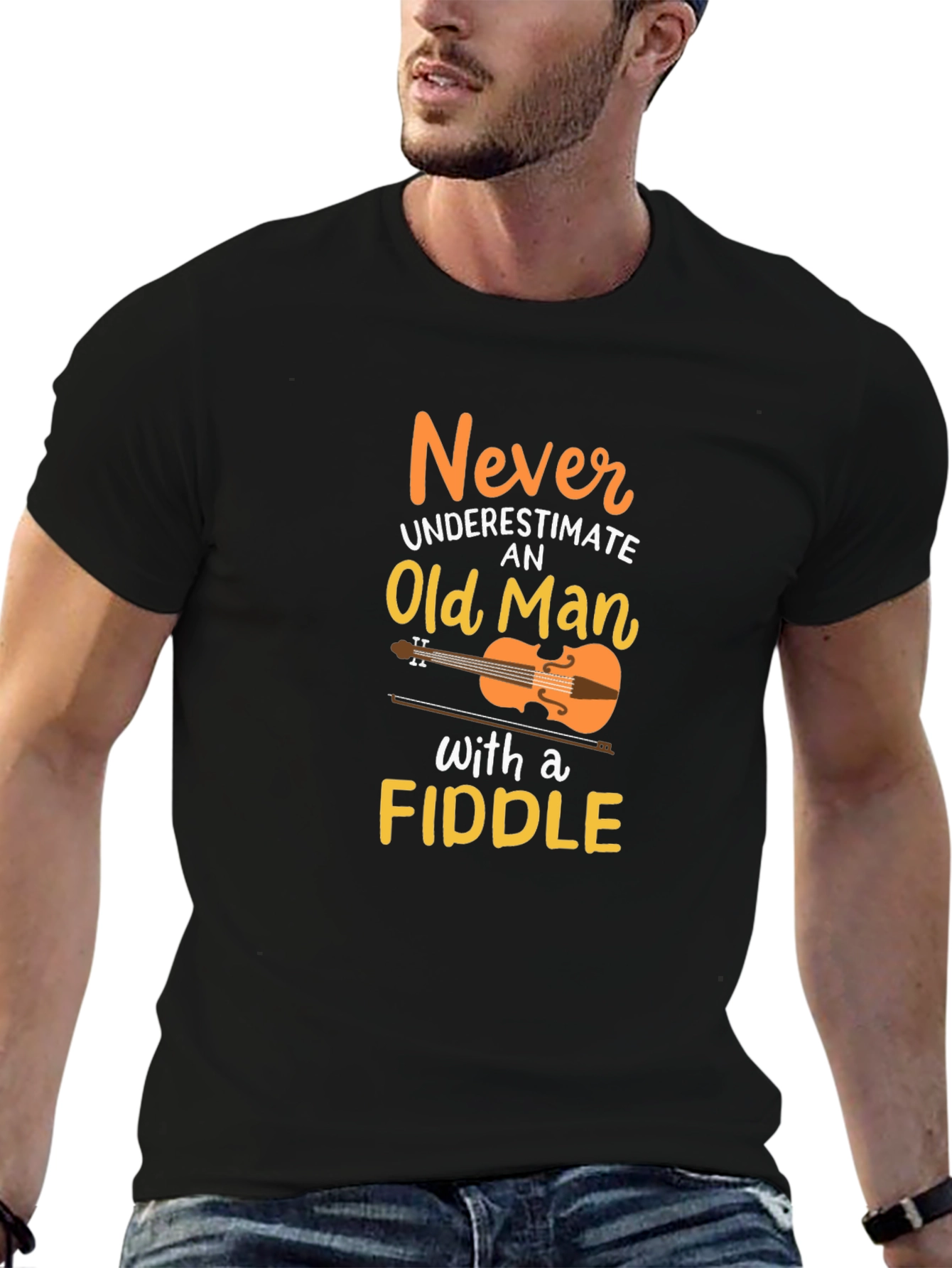 Never Underestimate Old Man with a Fiddle T-Shirt
